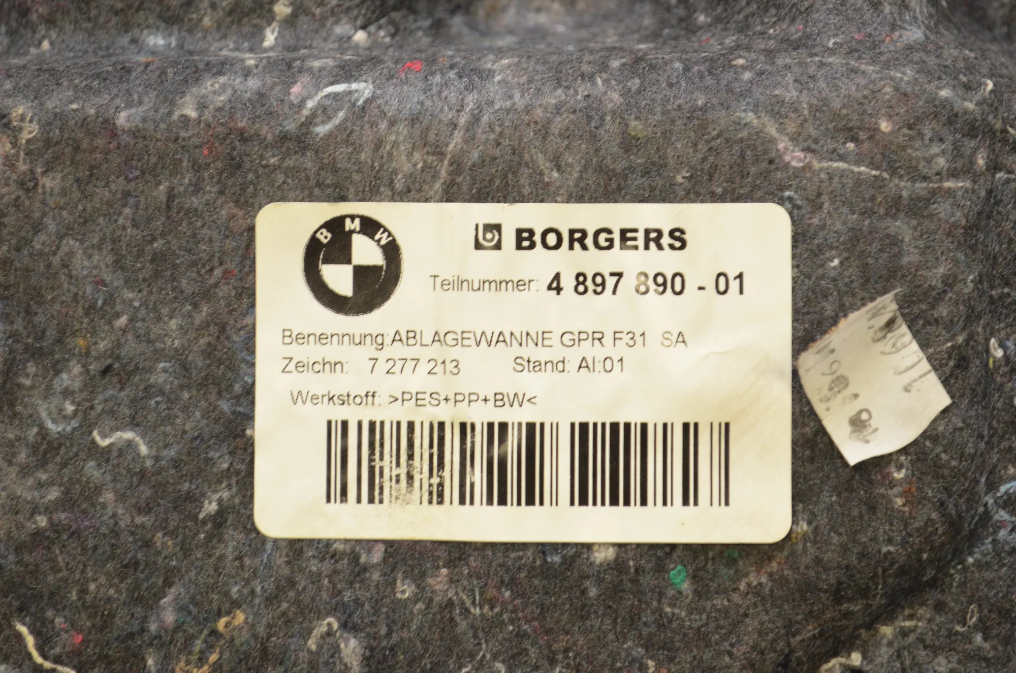 Trunk Boot Carpet – OEM 4897890 · BMW 3 Touring (F31) 330 d 2013 – 5