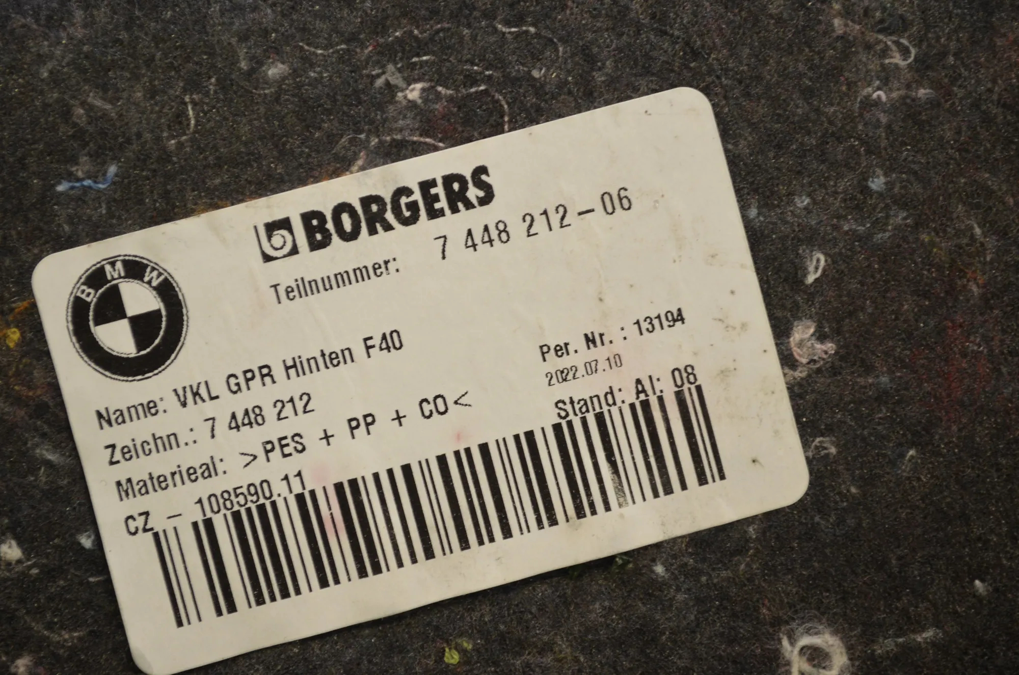 Other Boot Trunk Parts – OEM 7448212 · BMW 1 (F40) (2019 - -) (F40)118d 2022 – 5