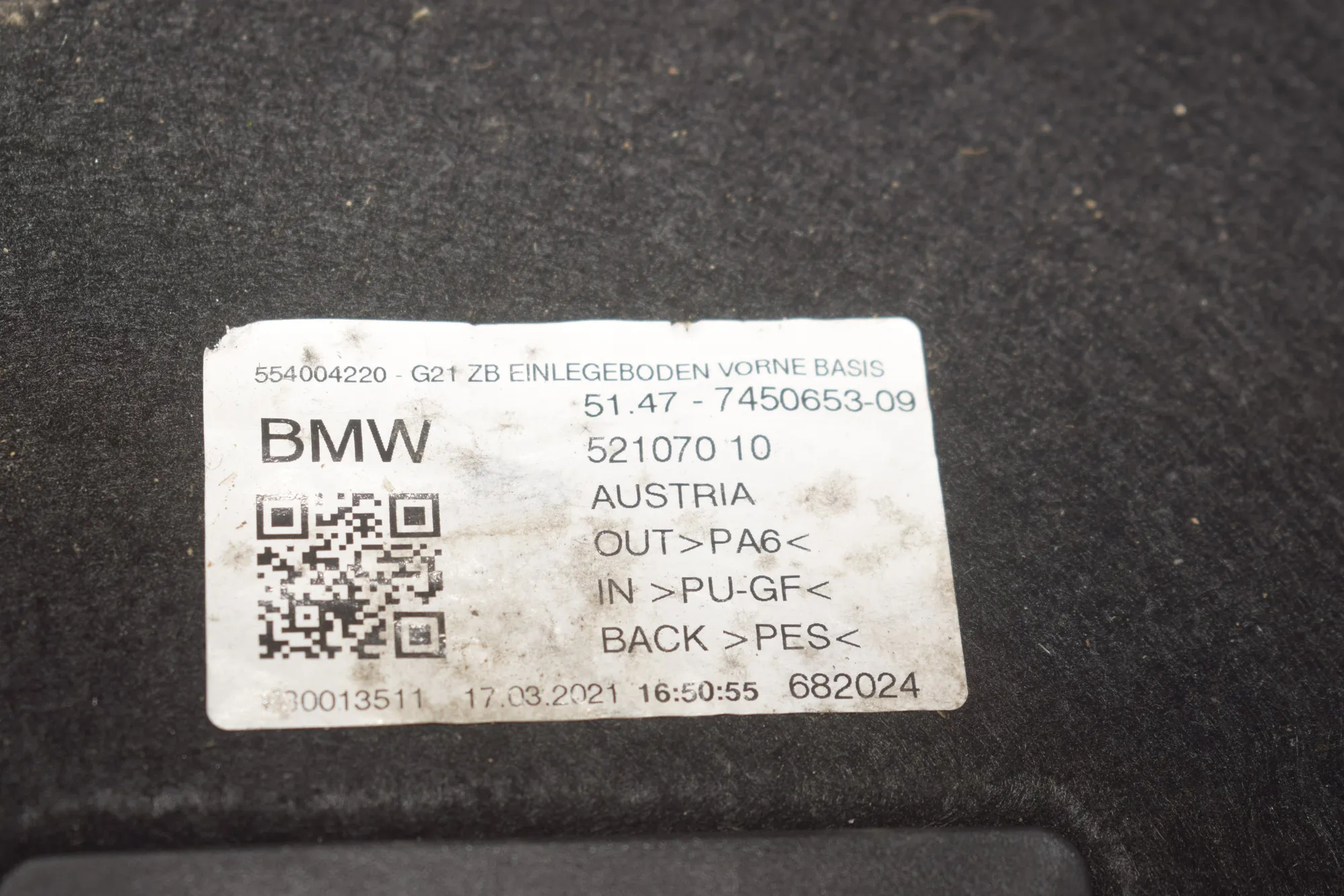 Trunk Boot Carpet – OEM 7450653 · BMW 3 Touring (G21) (2019 - -) 318 d 2021 – 4