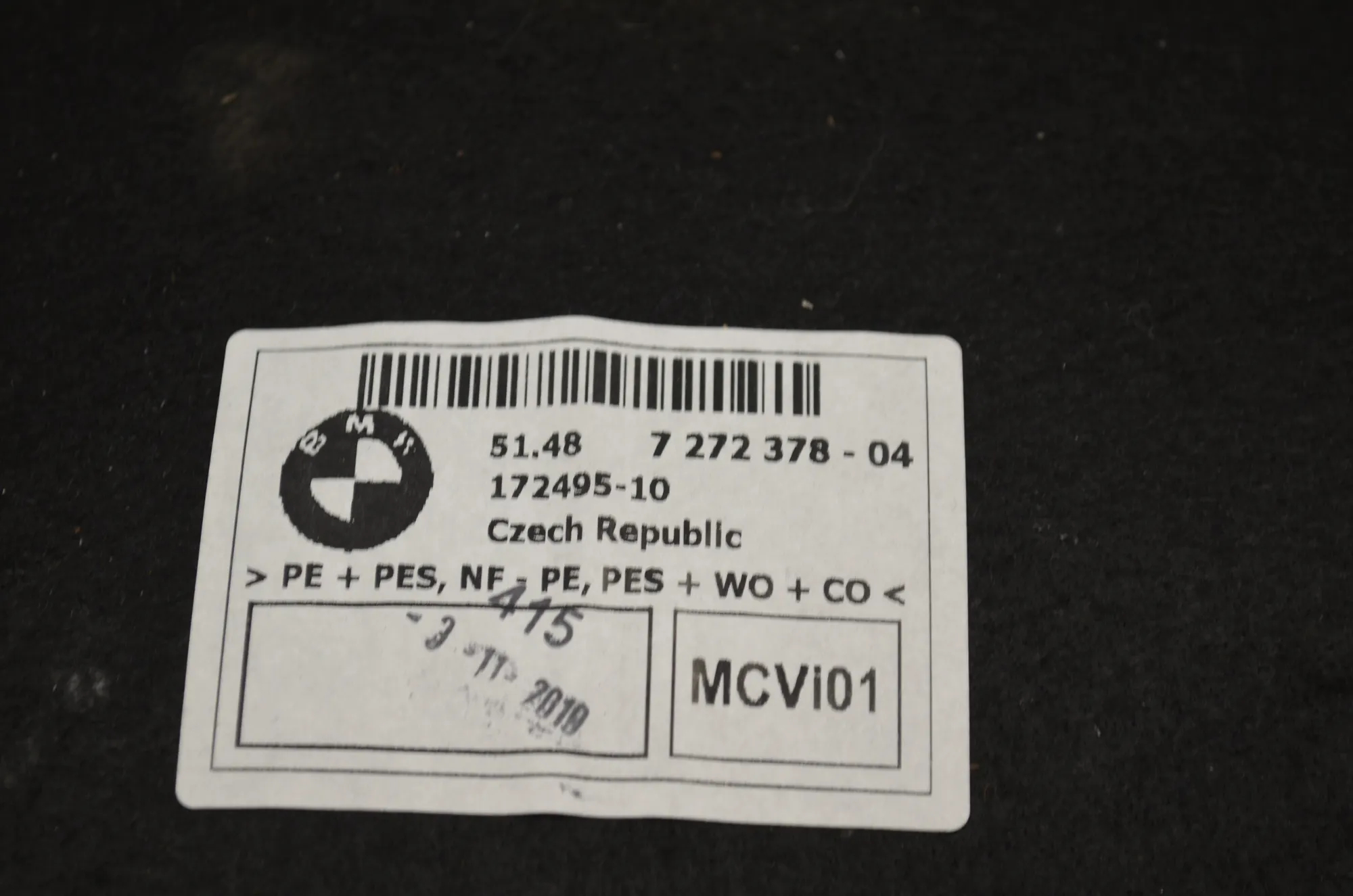 Sound Insulation – OEM 7272387 · BMW i3 (I01) Electric 2019 – 11