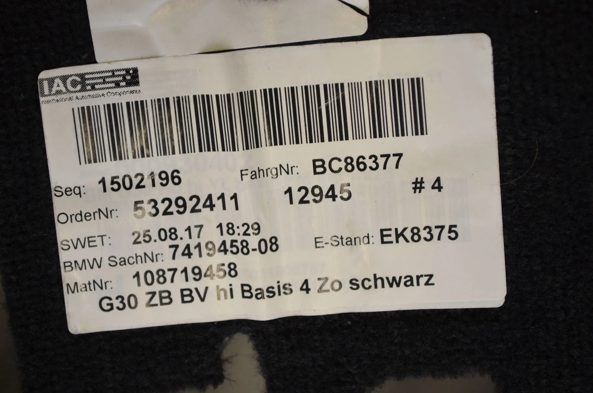 Interior Mat – OEM 7419458 · BMW 5 (G30) (2016 - -) M 550 d xDrive 2017 – 5
