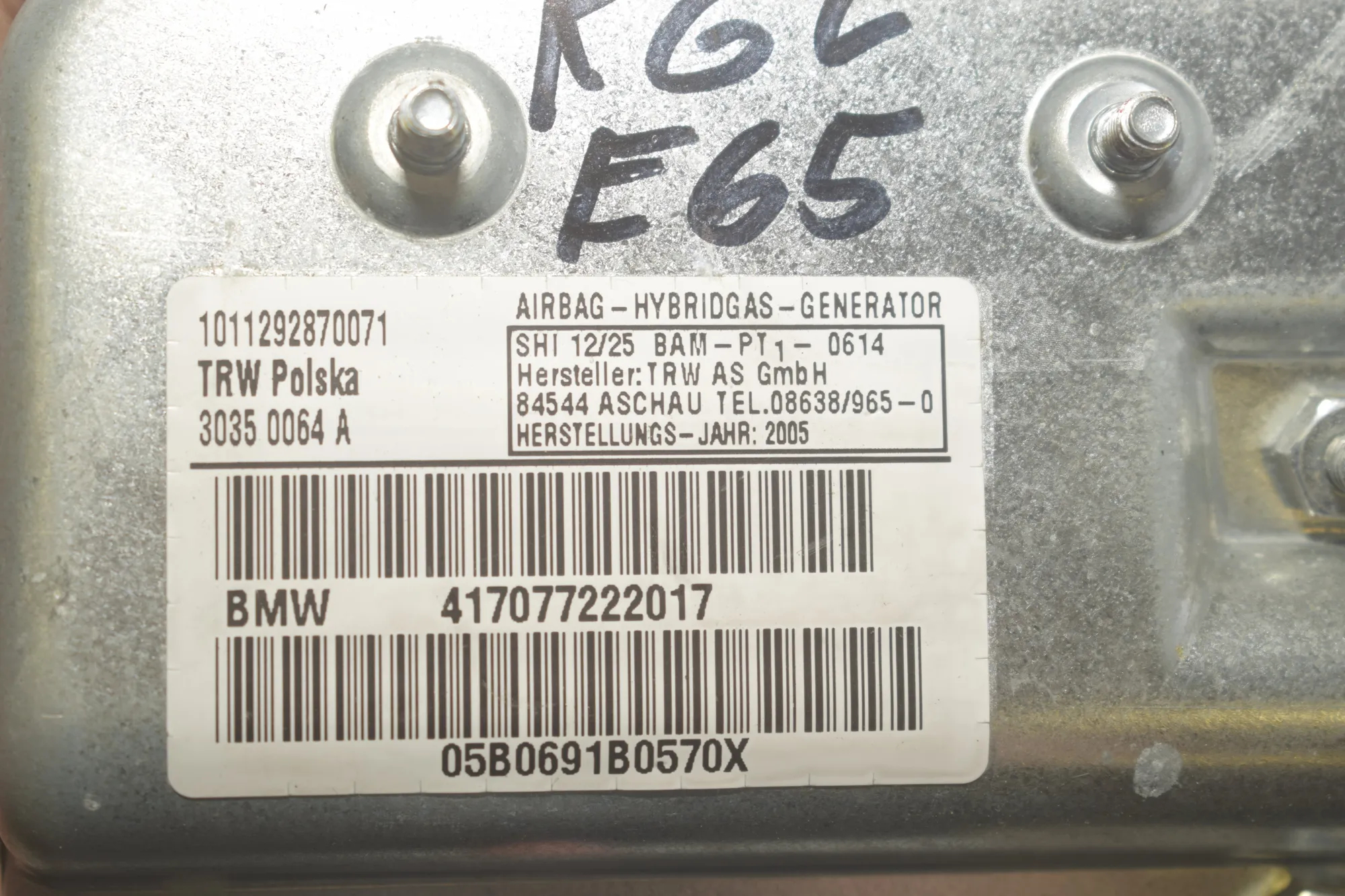 Rear Right Door Safety Bag SRS – OEM 7077222 · BMW 7 (E65, E66, E67) BMW 7 (E65, E66, E67) 730 d 2008 – 4