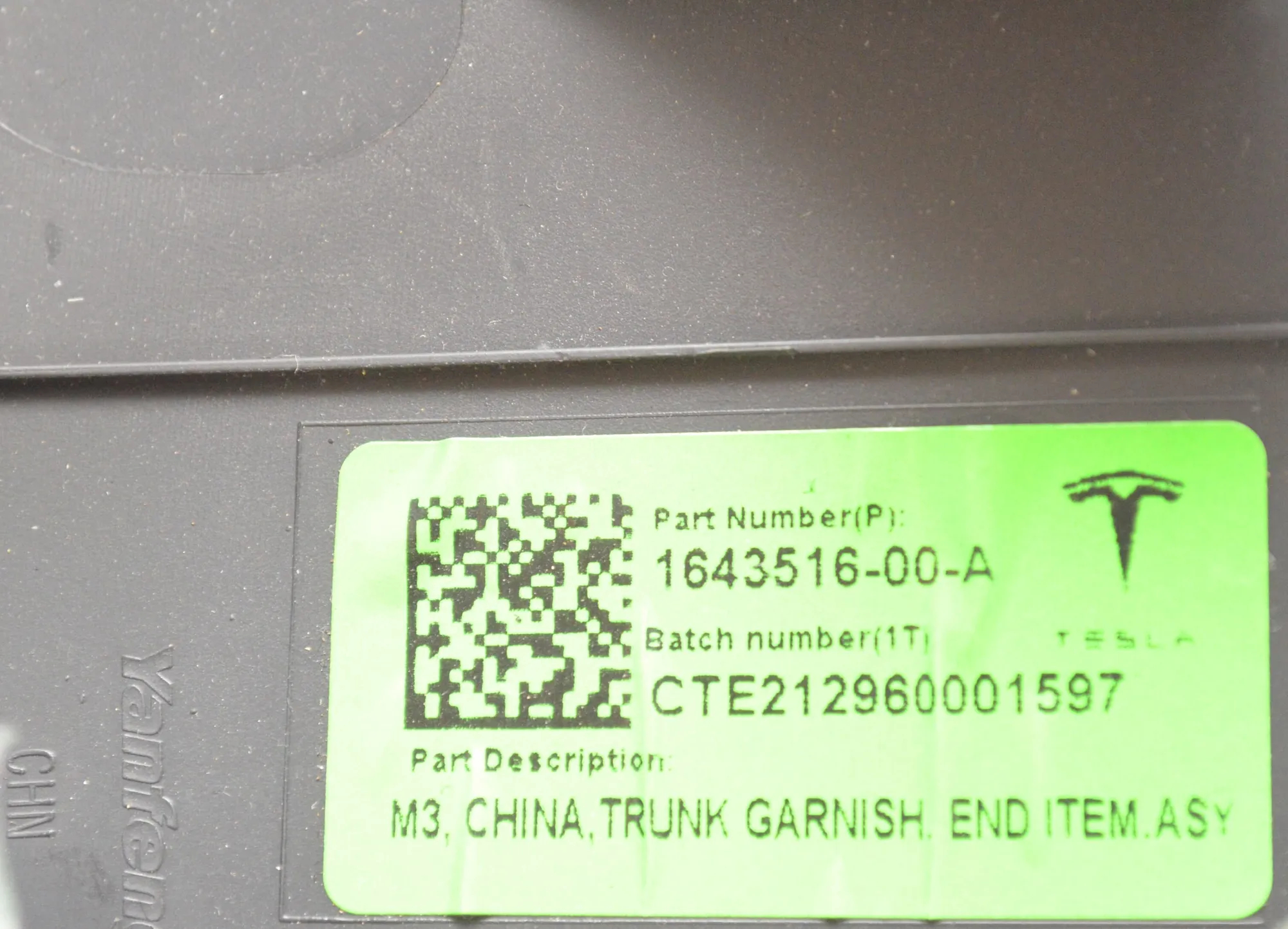 Trunk Boot Trim – OEM 1643516-00-A · TESLA MODEL 3 (2018 - -) EV 2021 – 5