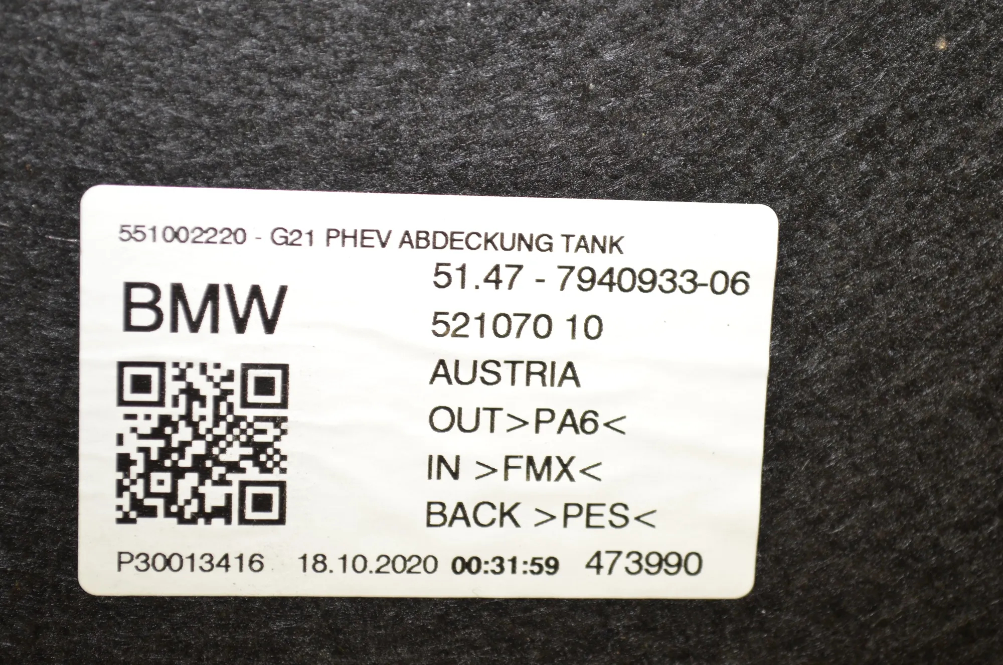 Trunk Boot Carpet – OEM 7940933 · BMW 3 Touring (G21) (2019 - -) 330 e Plug-in-Hybrid 2020 – 5