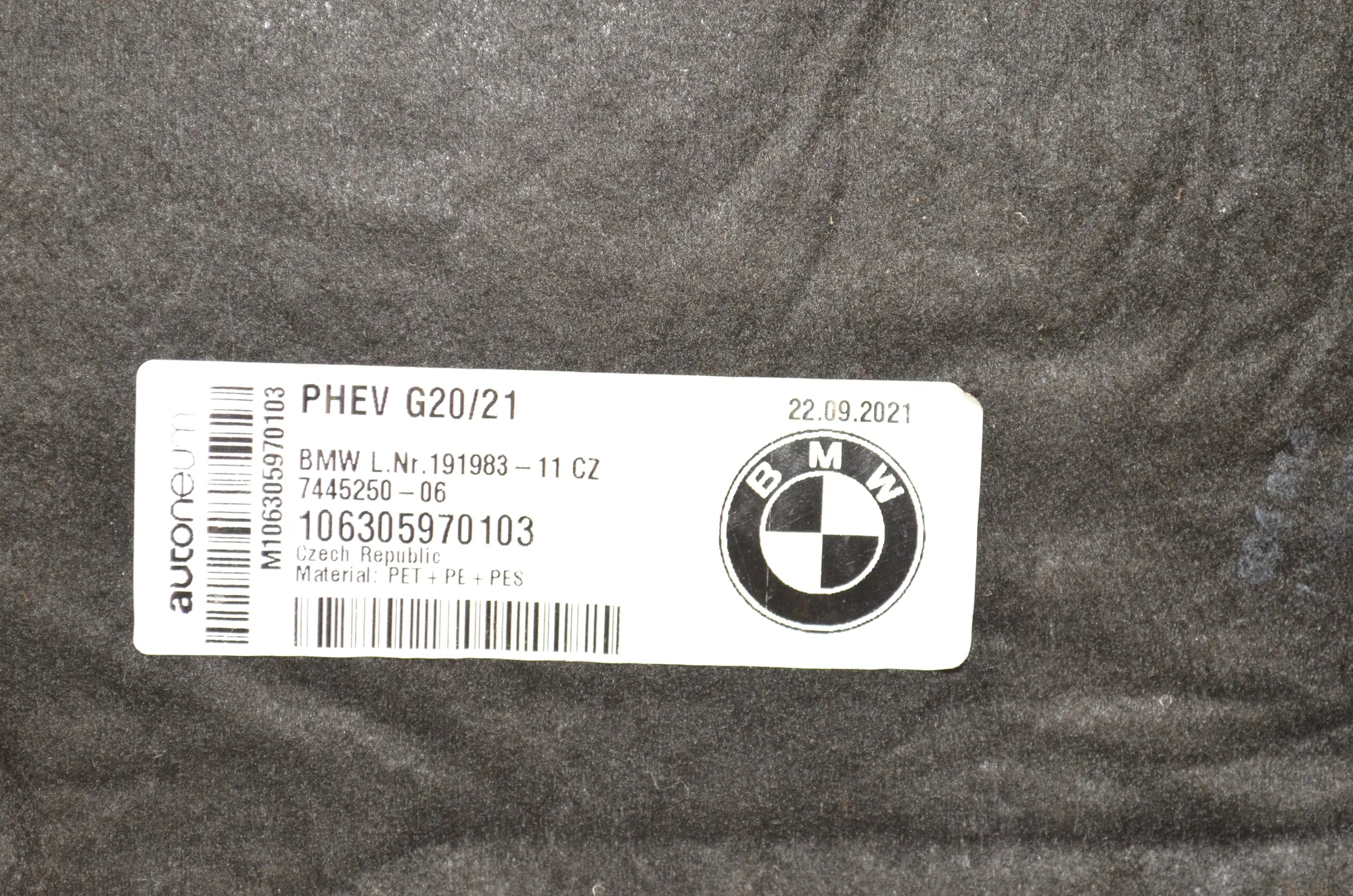 Sound Insulation – OEM 7445250 · BMW 3 Touring (G21) (2019 - -) 330 e Plug-in-Hybrid 2021 – 5