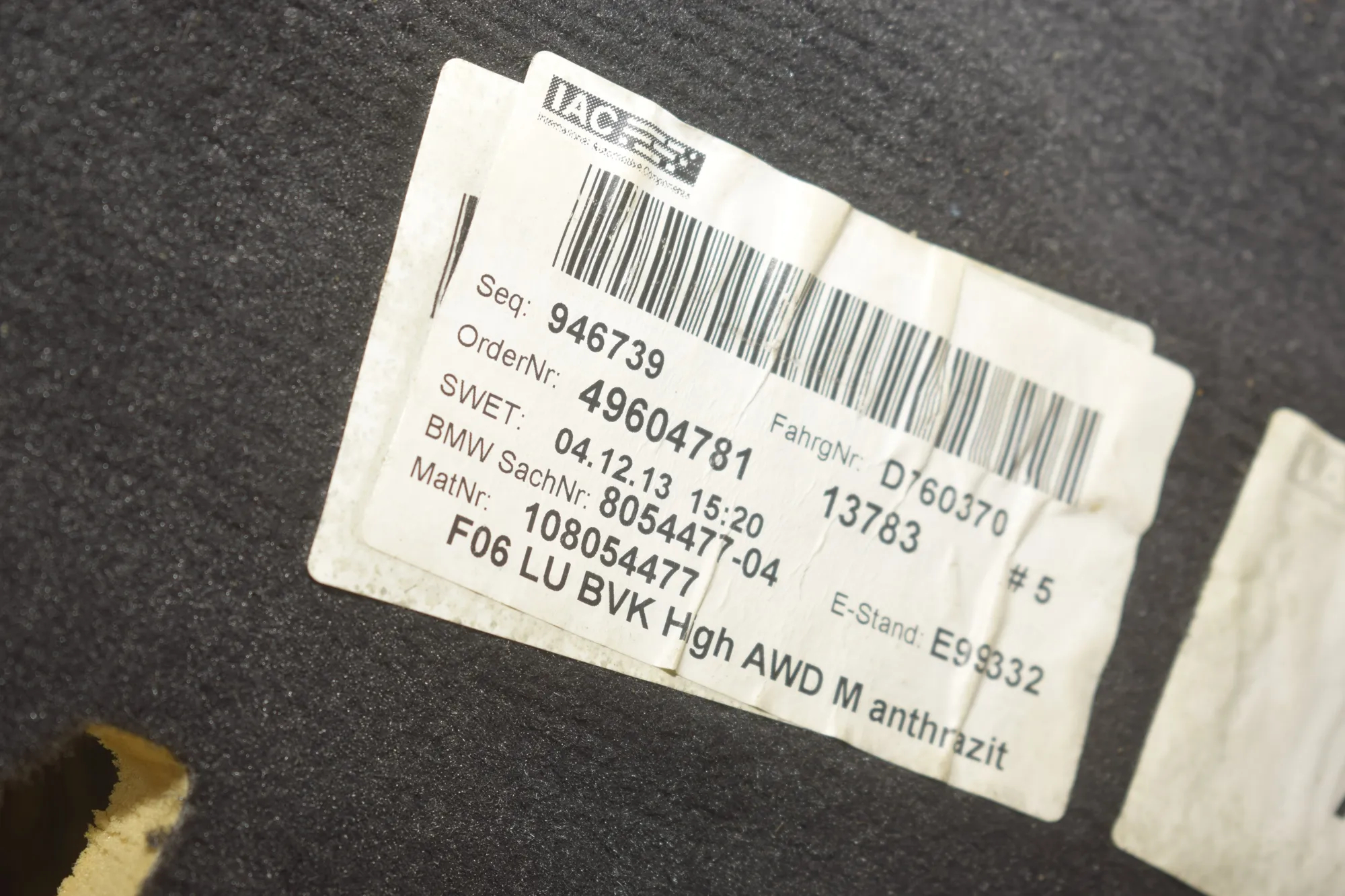 Interior Mat – OEM 8054154 · BMW 6 Gran Coupe (F06) 650 i xDrive 2013 – 6