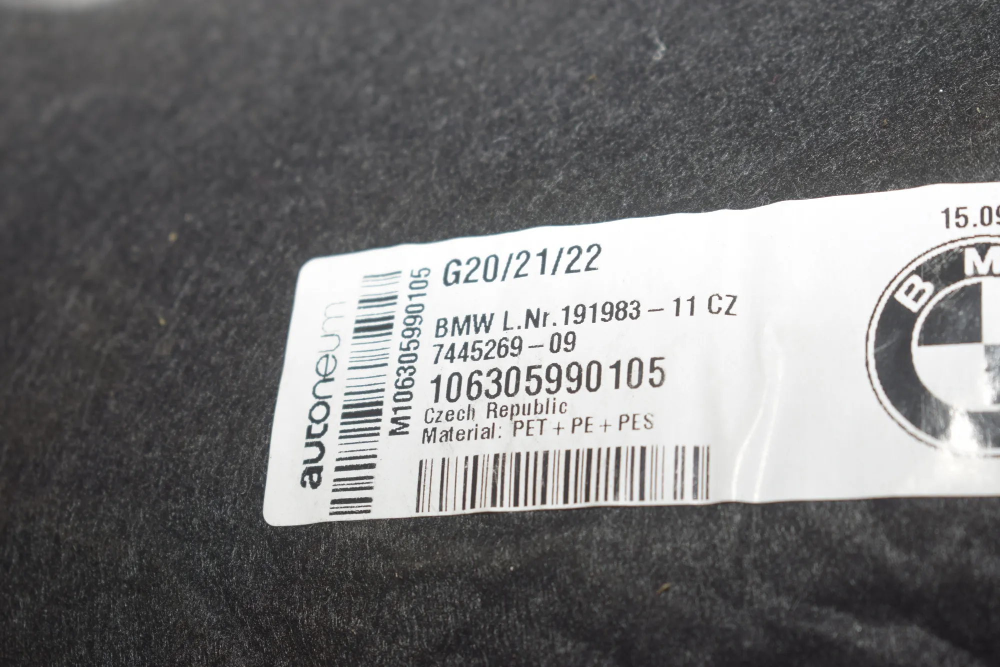 Sound Insulation – OEM 7445269 · BMW 3 Touring (G21) (2019 - -) 330 e Plug-in-Hybrid 2021 – 3