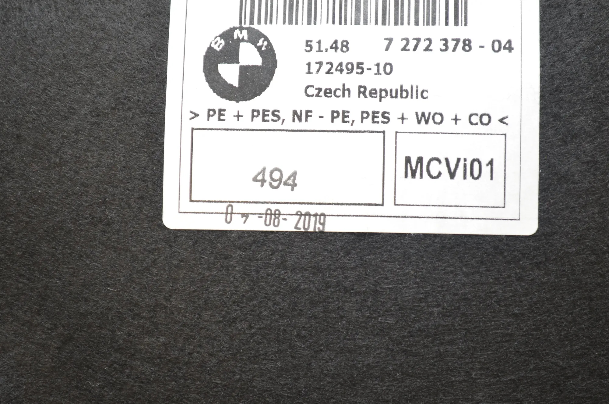 Sound Insulation – OEM 7272378 · BMW i3 (I01) Electric 2019 – 4