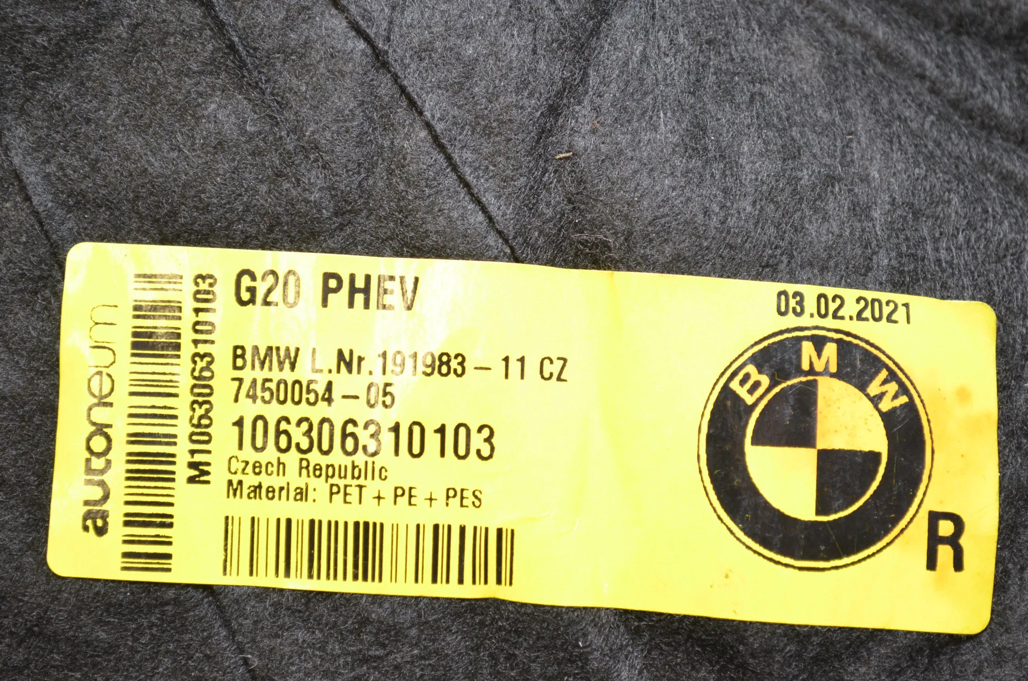 Sound Insulation – OEM 7450019 · BMW 3 (G20, G28) (2018 - -) 330 e 2021 – 7