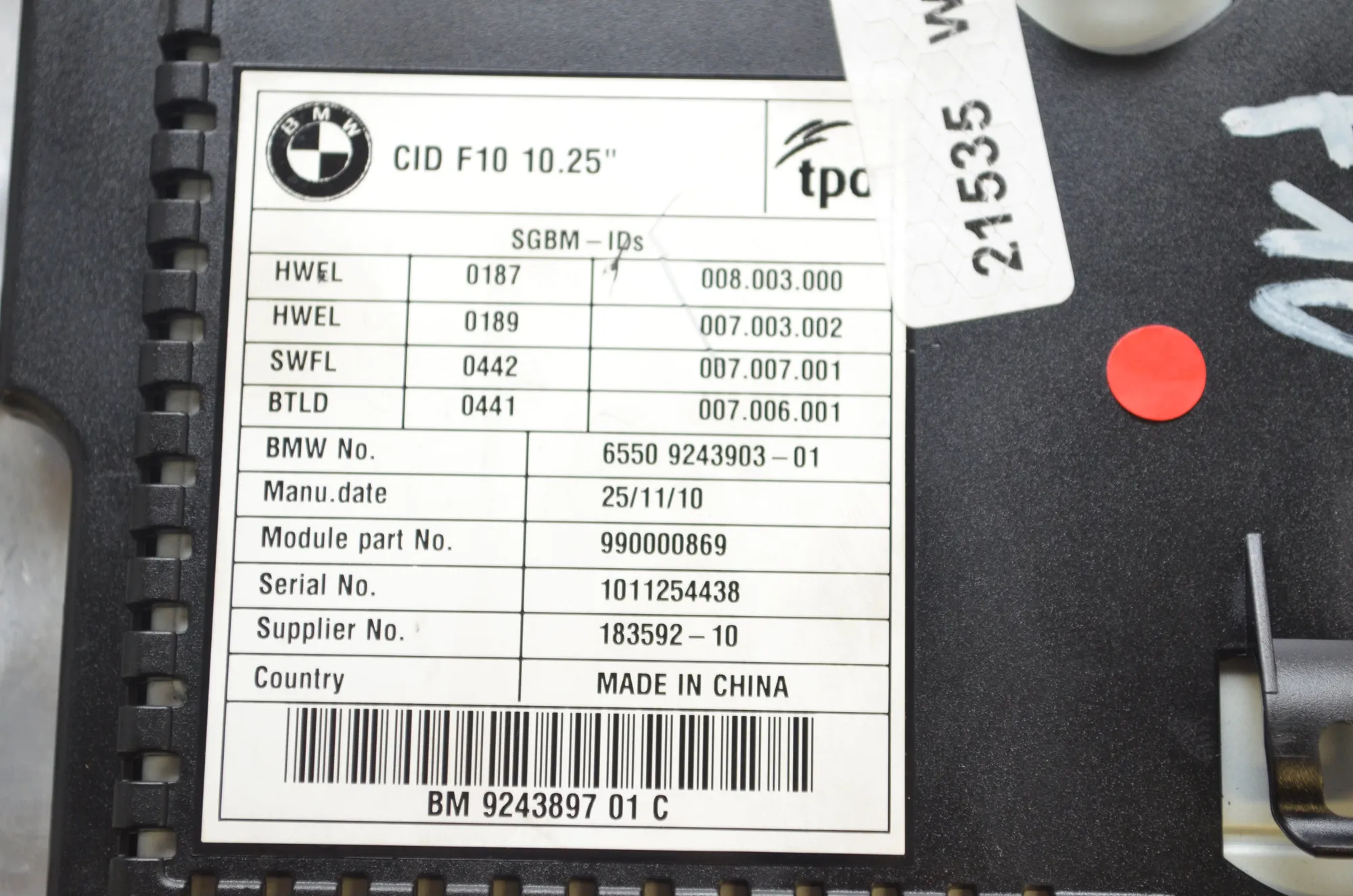 Navigation Screen Display – OEM 9243897 · BMW 5 (F10) BMW 5 (F10) 2010 – 5