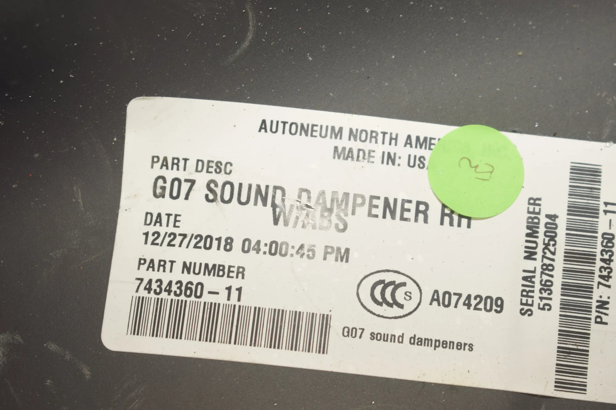Sound Insulation – OEM 7434360 · BMW X7 (G07) BMW X7 (G07) xDrive 30 d 2020 – 5