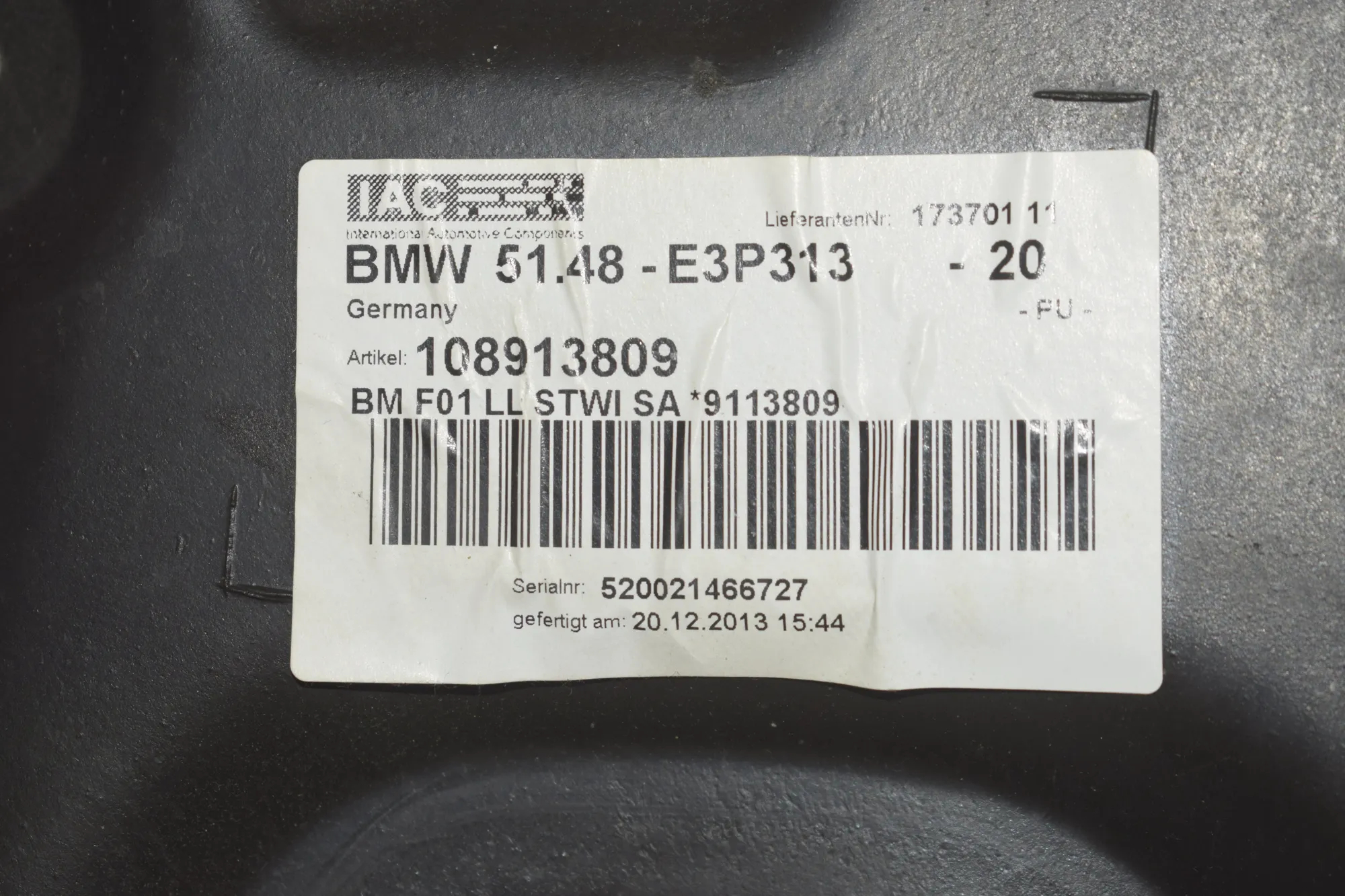 Sound Insulation – OEM 1089138 · BMW 5 (F10) 530 d 2014 – 7