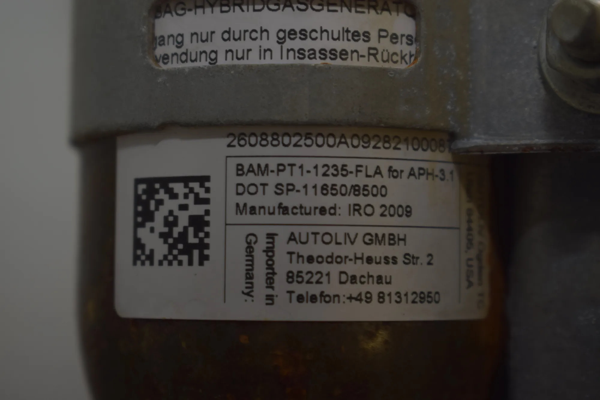 Dashboard Safety Bag SRS – OEM 9142536 · BMW 5 Gran Turismo (F07) 530 d 2009 – 4