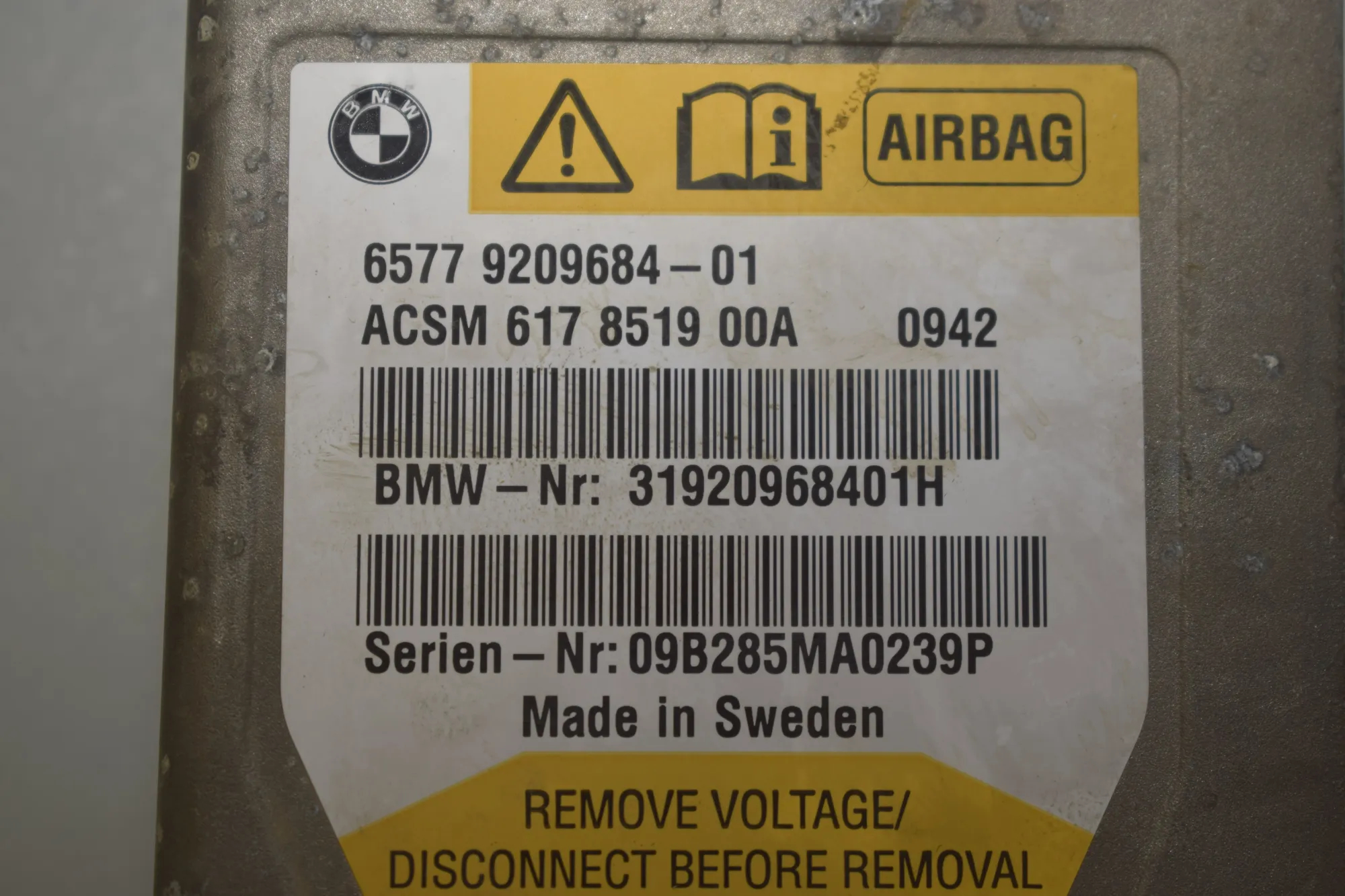 SRS Control Unit – OEM 9266328 · BMW 5 Gran Turismo (F07) 530 d 2009 – 4