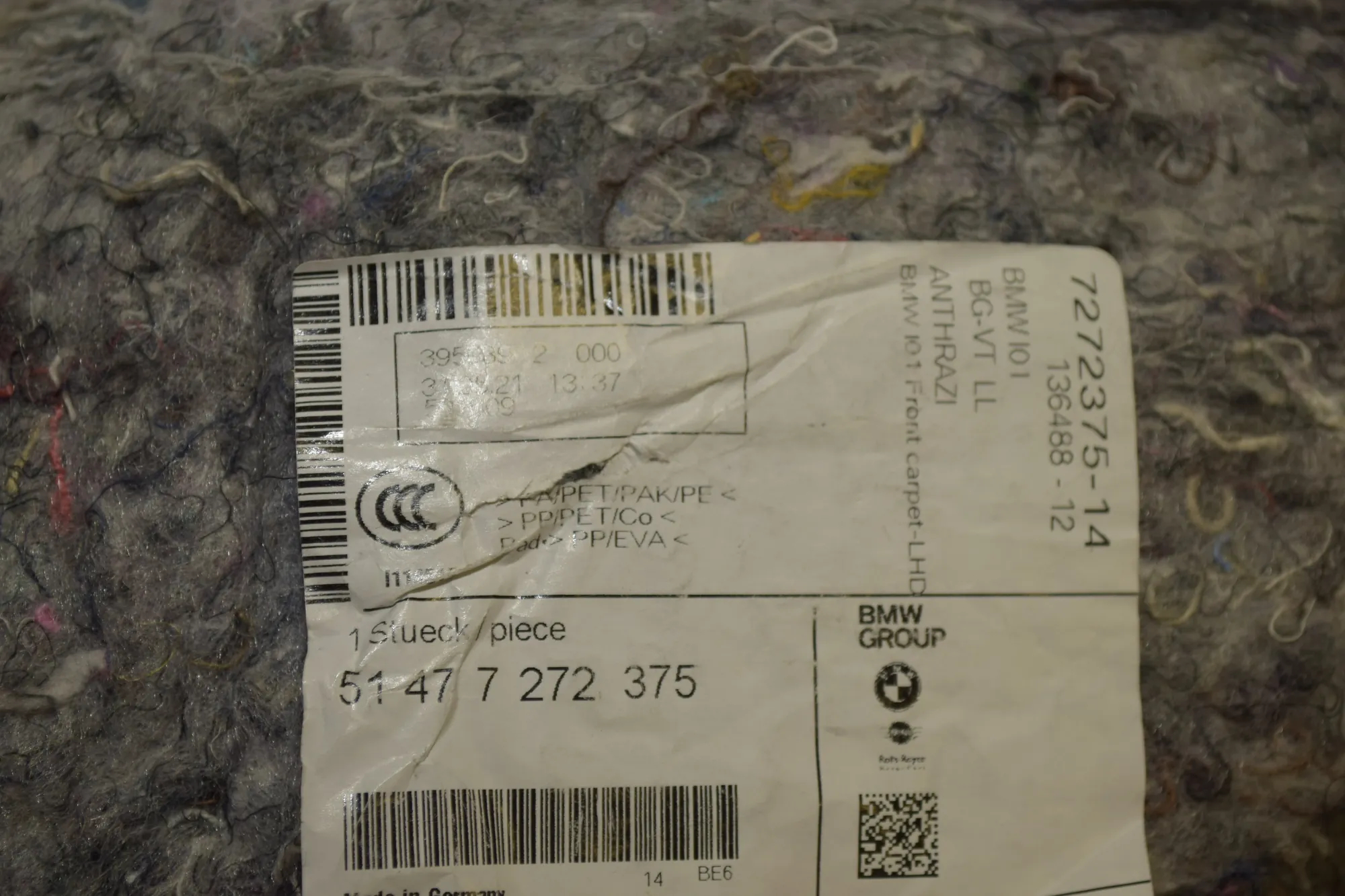 Interior Mat – OEM 51477272375 · BMW i3 (I01) BMW i3 (I01) Electric 2021 – 6
