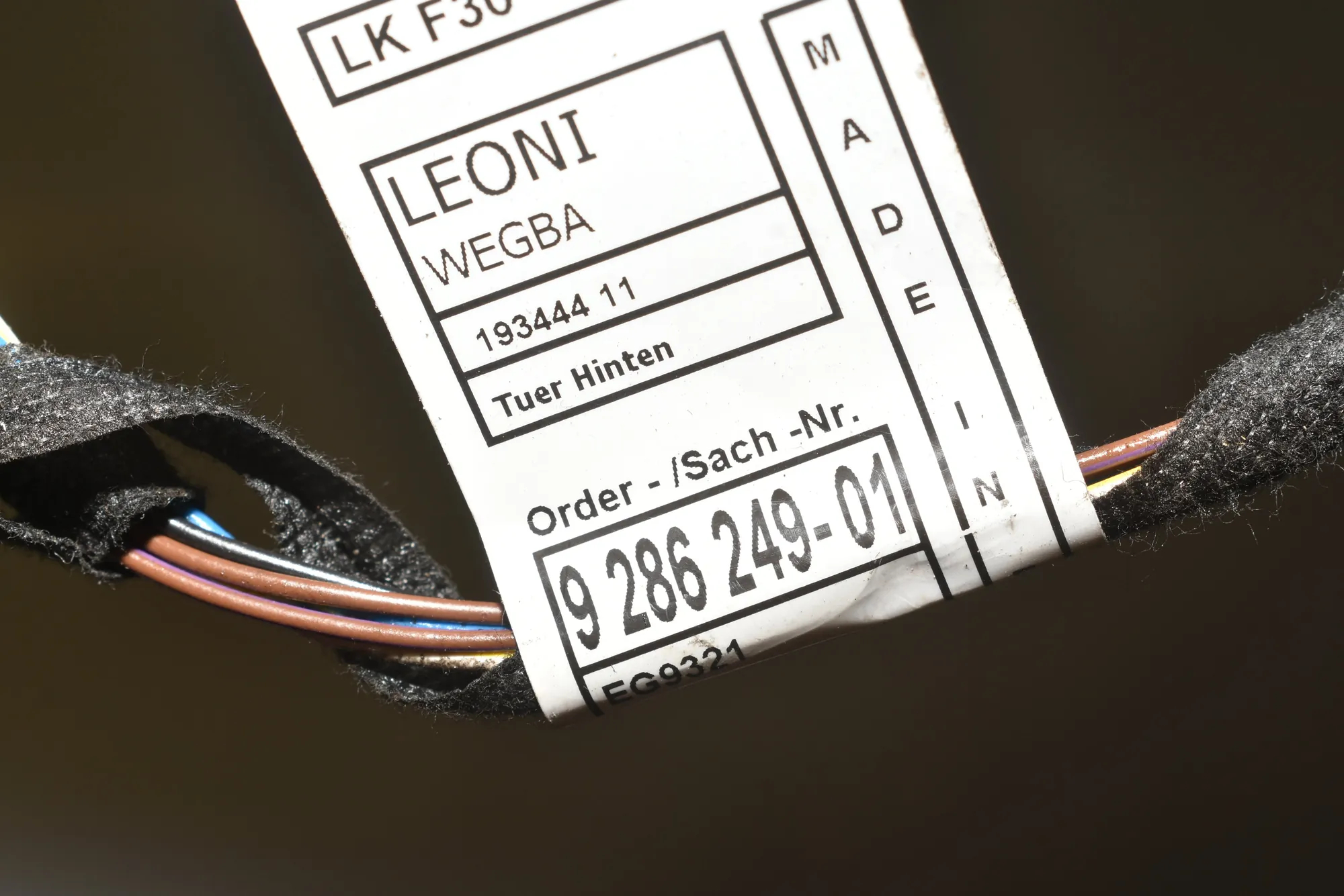 Rear Left Door Wiring – OEM 9286249 · BMW 3 (F30, F80) 320 d Efficient Dynamics 2012 – 4