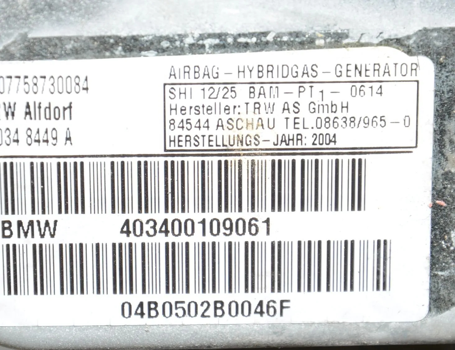 Rear Left Door Safety Bag SRS – OEM 72123400109 · BMW X3 (E83) 3.0 i xDrive 2004 – 5