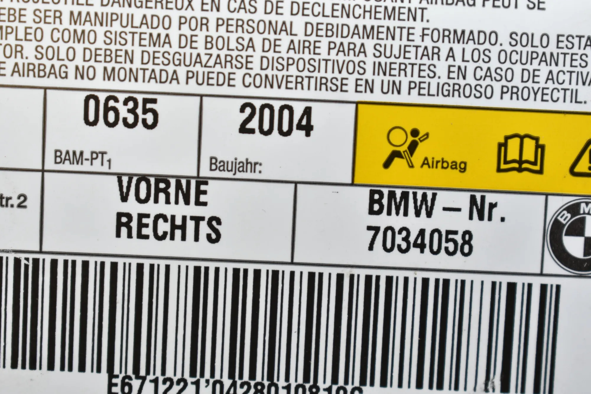 Front Right Door Safety Bag SRS – OEM 7034058 · BMW 5 (E60) BMW 5 (E60) 530 d 2006 – 4
