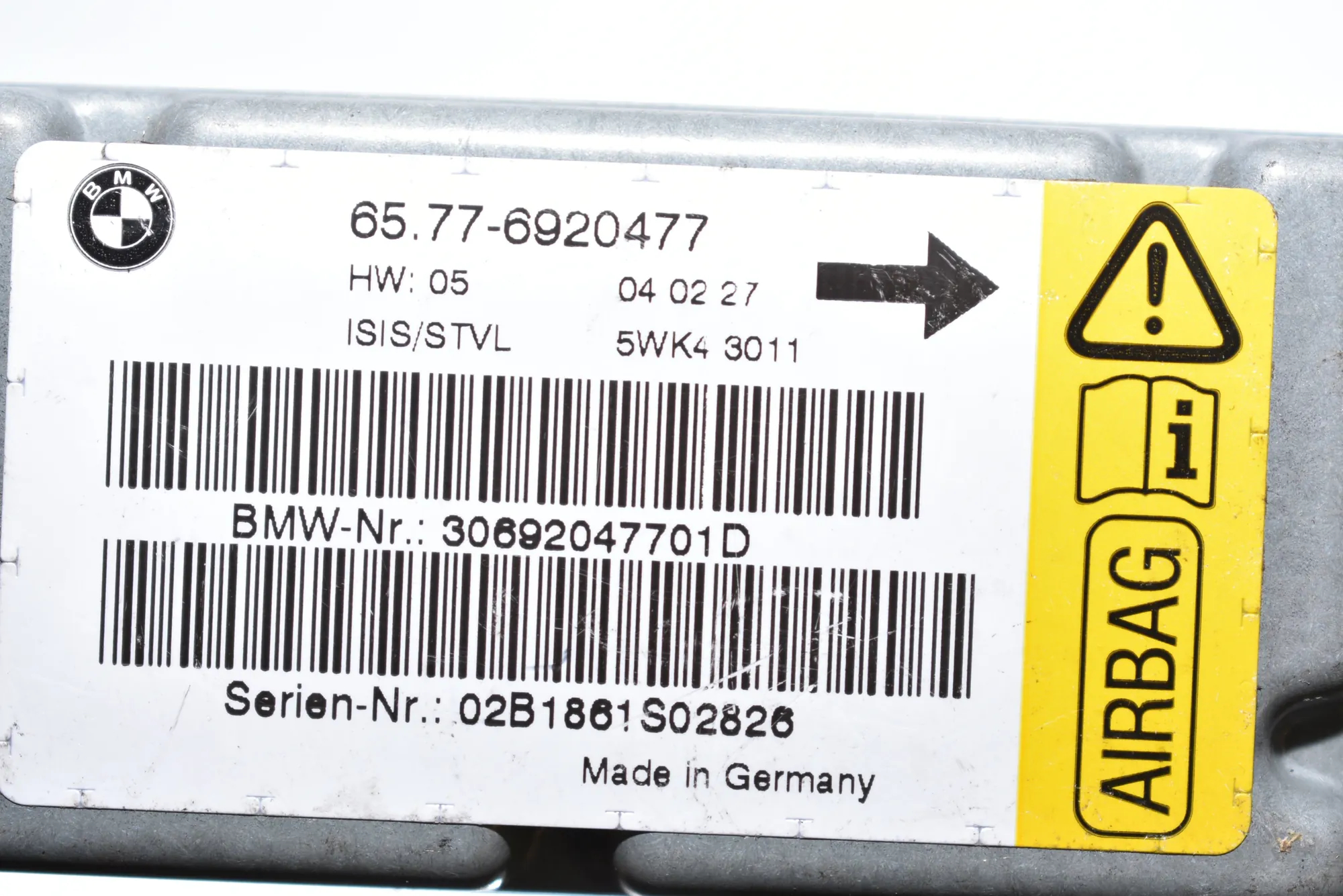 SRS Control Unit – OEM 6920477 · BMW 7 (E65, E66, E67) BMW 7 (E65, E66, E67) 730 i, Li 2004 – 5