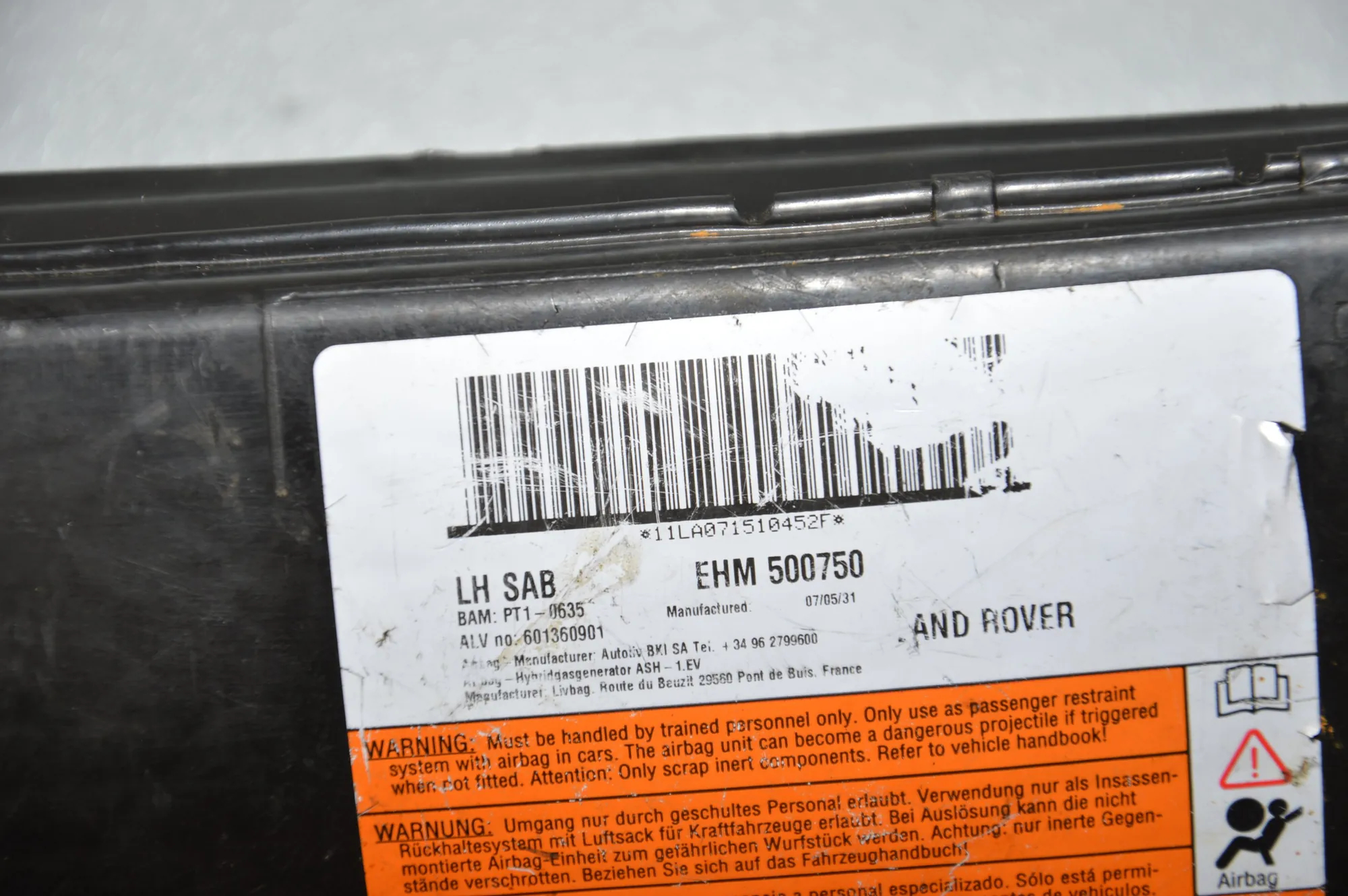 Front Left Seat Safety Bag SRS – OEM EHM500750 · LAND ROVER DISCOVERY III (L319) LAND ROVER DISCOVERY III (L319) 2.7 TD 4x4 2006 – 5