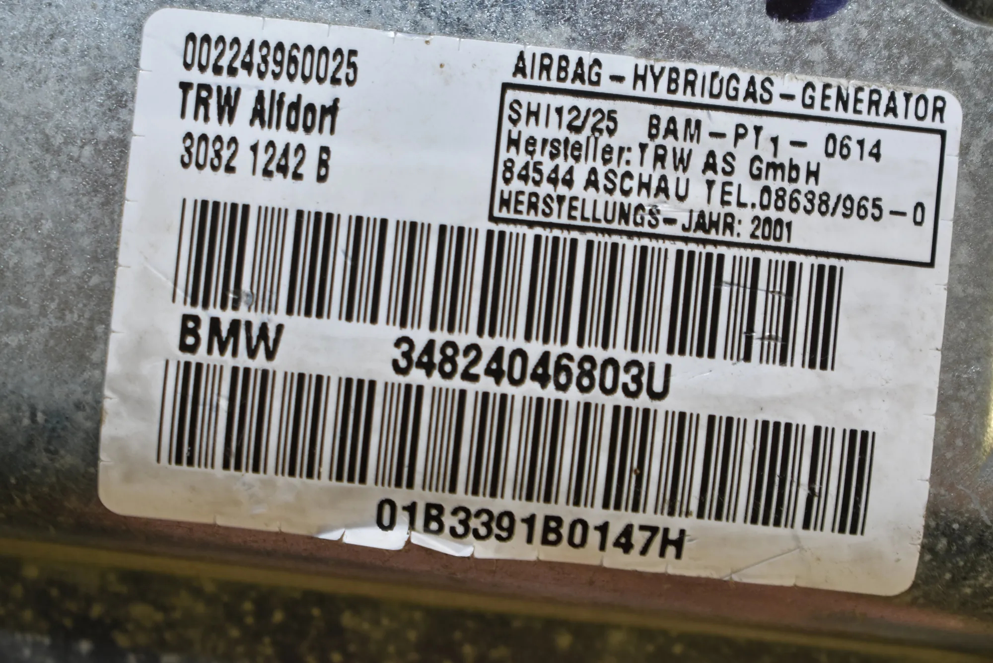 Front Right Door Safety Bag SRS – OEM 8240468 · BMW 7 (E65, E66, E67) BMW 7 (E65, E66, E67) 730 i, Li 2004 – 4