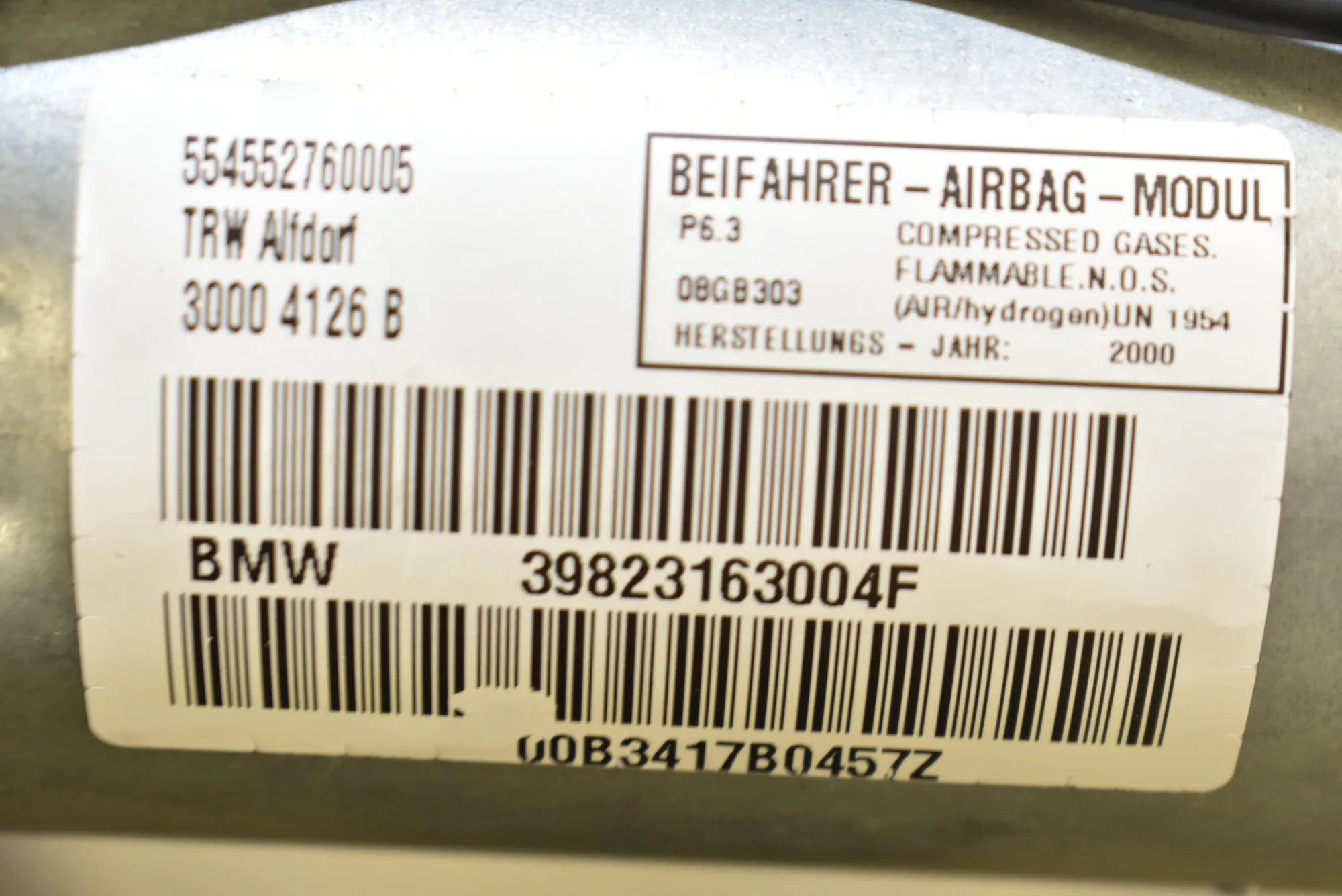 Dashboard Safety Bag SRS – OEM 8231630 · BMW 5 Touring (E39) 530 d 2000 – 4