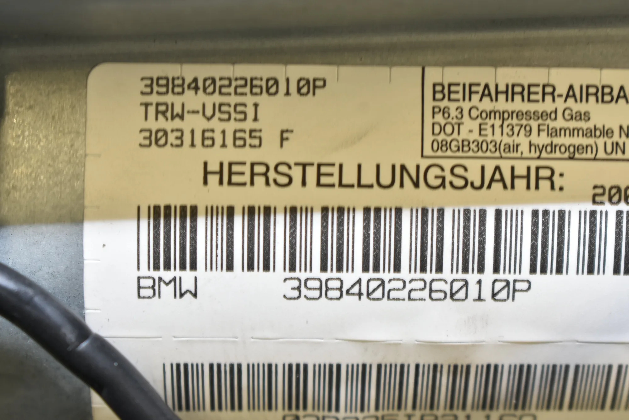 Dashboard Safety Bag SRS – OEM 8402260 · BMW X5 (E53) 3.0 d 2004 – 4