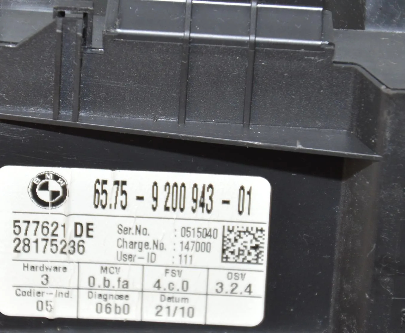 Other Control Units – OEM 9200943 · BMW 3 (E90) 320 d 2010 – 5