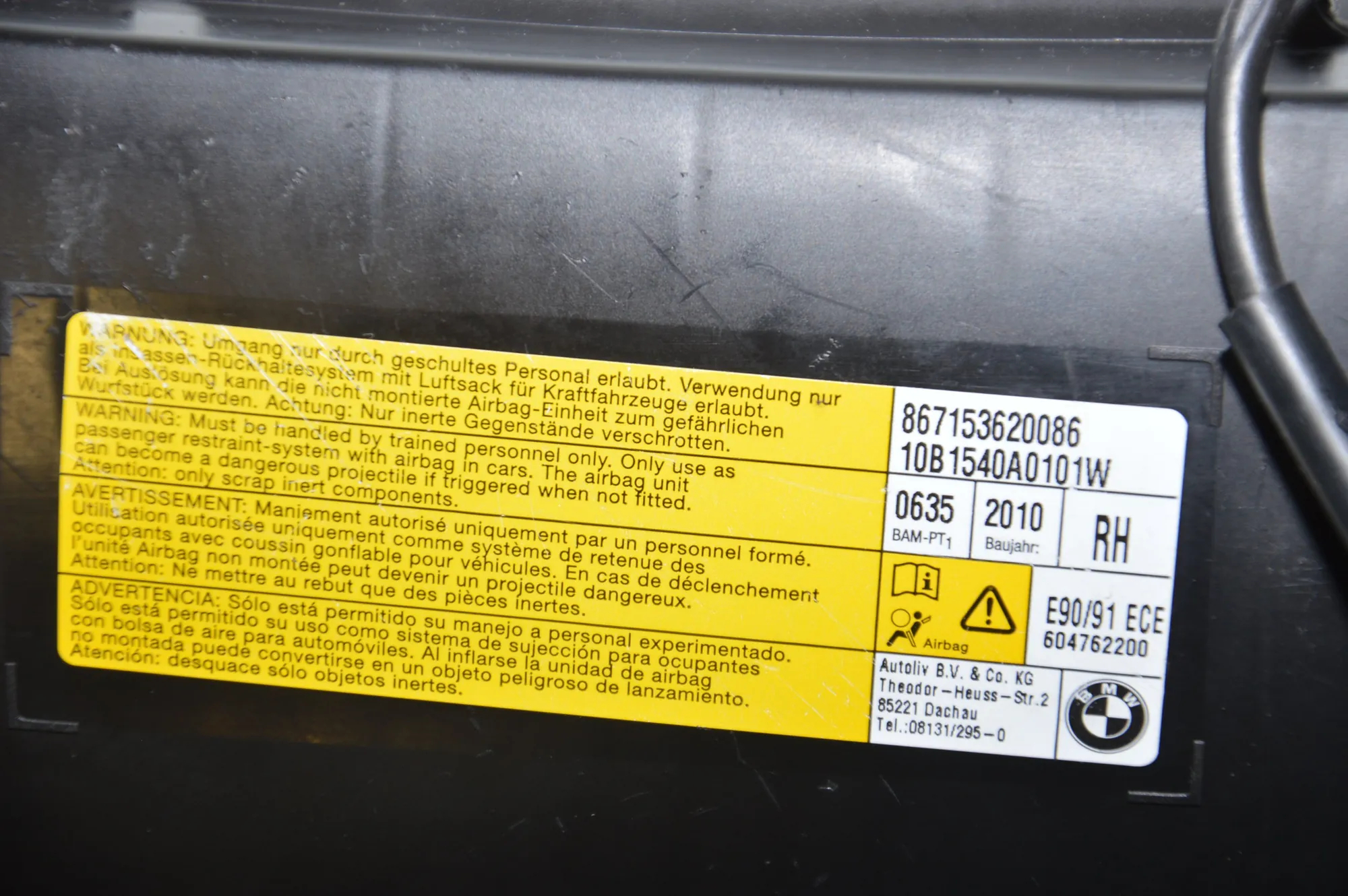 Front Right Seat Safety Bag SRS – OEM 7153620 · BMW 3 (E90) 320 d 2010 – 5