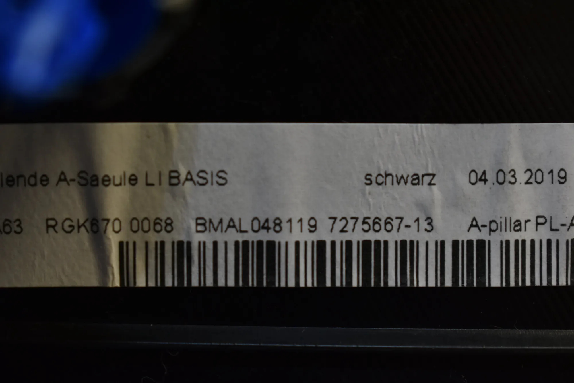 Front Left A Pillar Trim – OEM 7275667 · BMW i3 (I01) Electric 2019 – 5