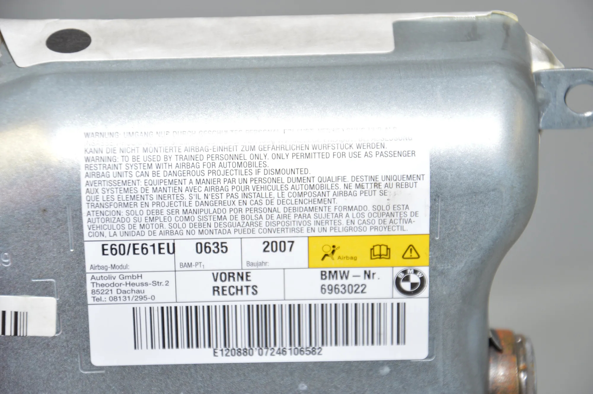 Front Right Door Safety Bag SRS – OEM 6963022 · BMW 5 (E60) 520 d 2007 – 6