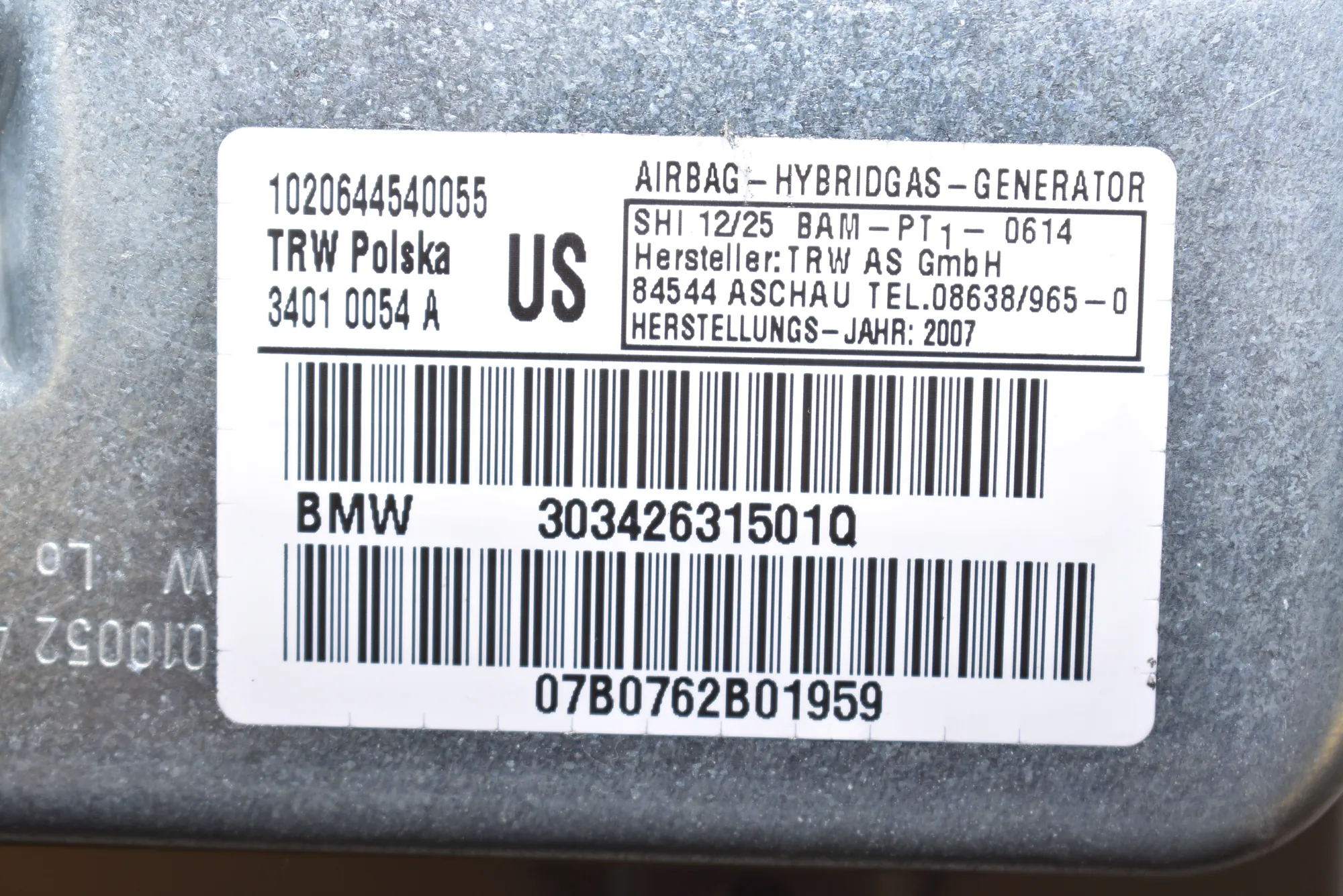 Front Left Door Safety Bag SRS – OEM 3426315 · BMW X3 (E83) xDrive 30 d 2007 – 5