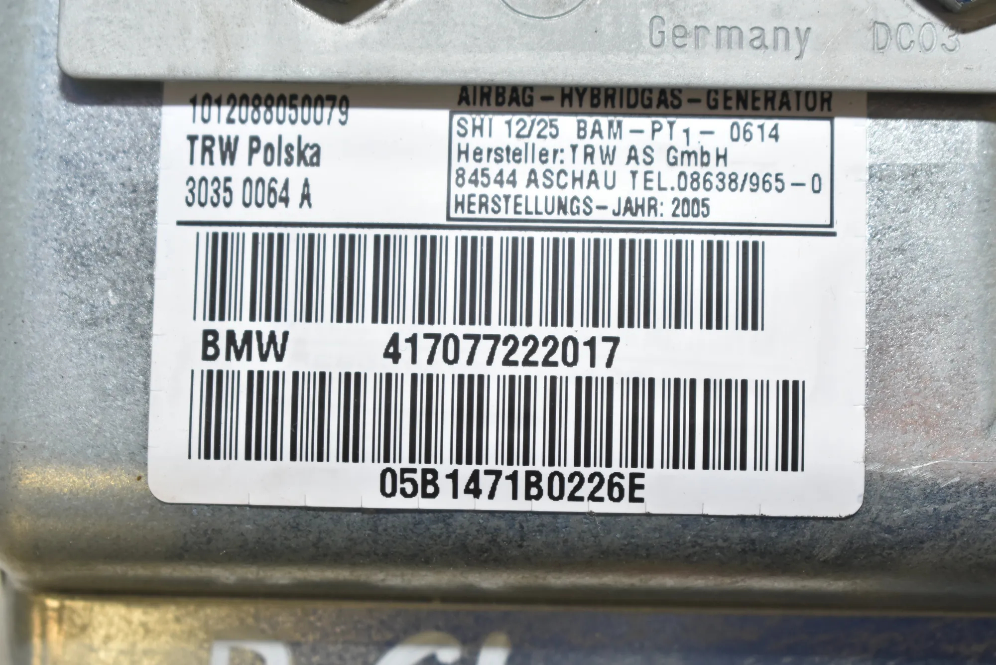 Rear Right Door Safety Bag SRS – OEM 7077222 · BMW 7 (E65, E66, E67) 745 d 2005 – 4
