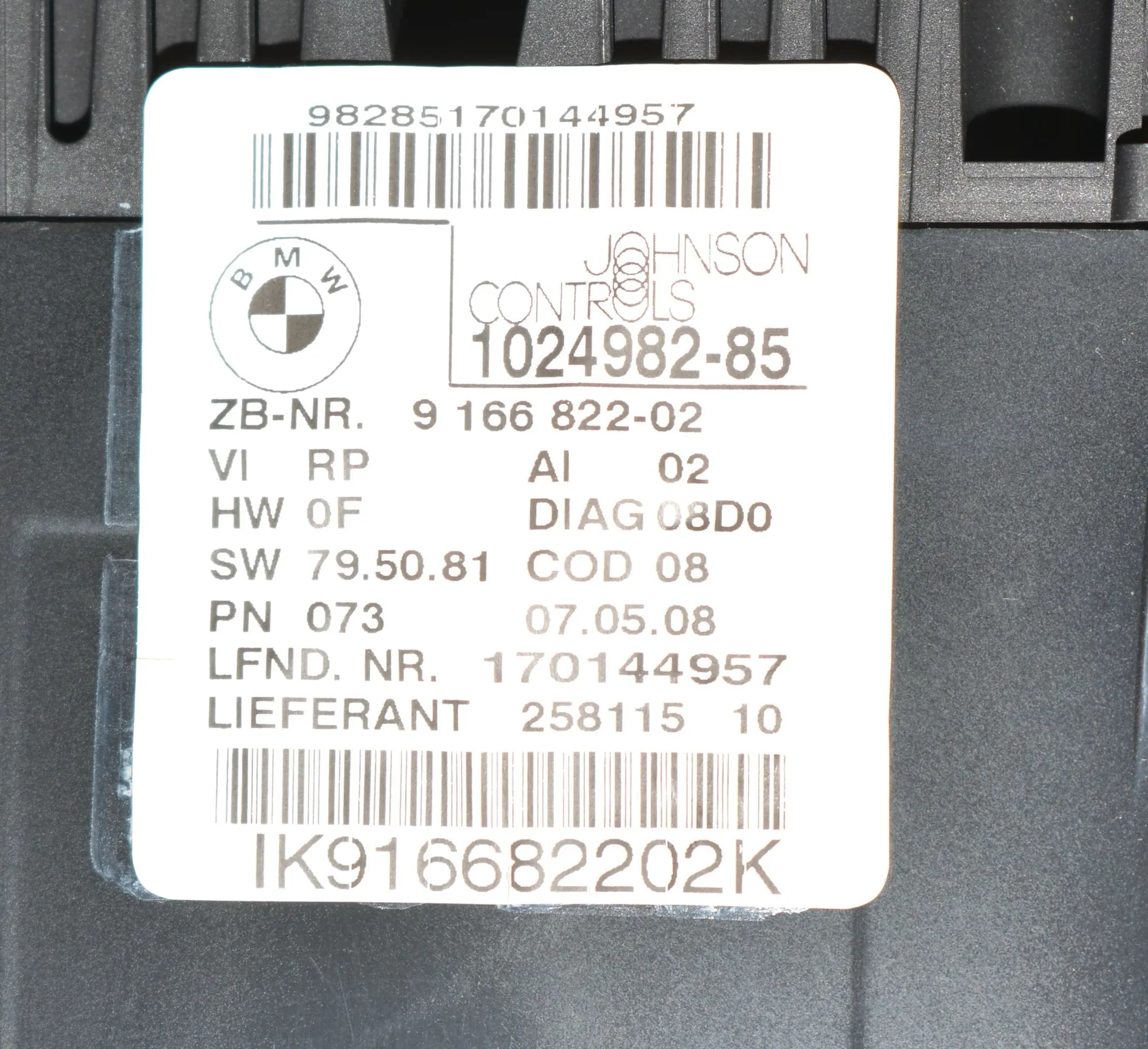 Instrument Cluster Speedometer – OEM 9166822 · BMW 1 (E81) 118 d 2008 – 5