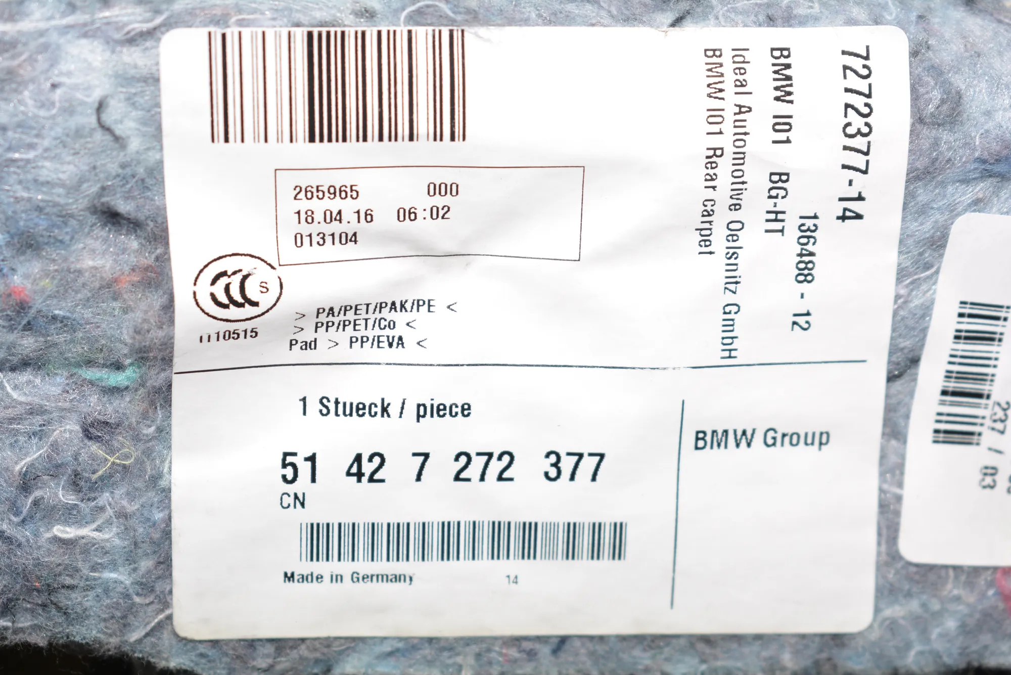 Interior Mat – OEM 7272377 · BMW i3 (I01) Hybrid 2016 – 6