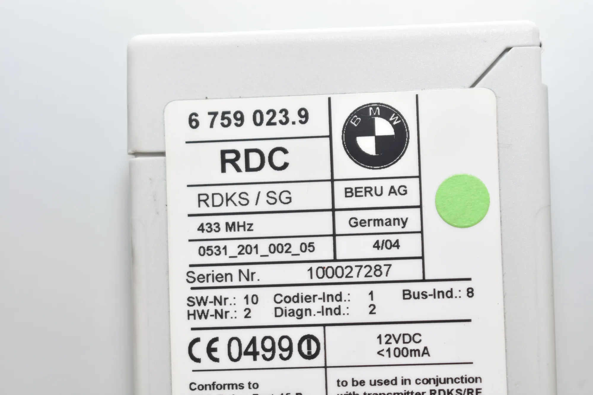 Tire Pressure Control Module – OEM 6759023 · BMW X5 (E53) 4.6 is 2002 – 5