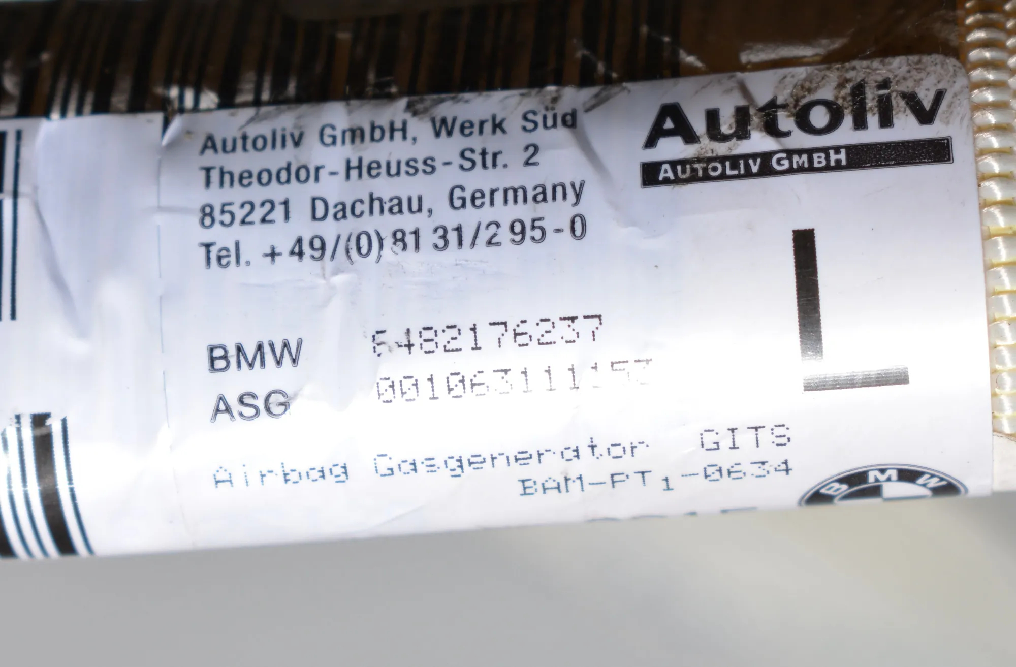 Left Side Roof Safety Curtain SRS – OEM 8217623 · BMW 5 (E39) 525 d 2000 – 4