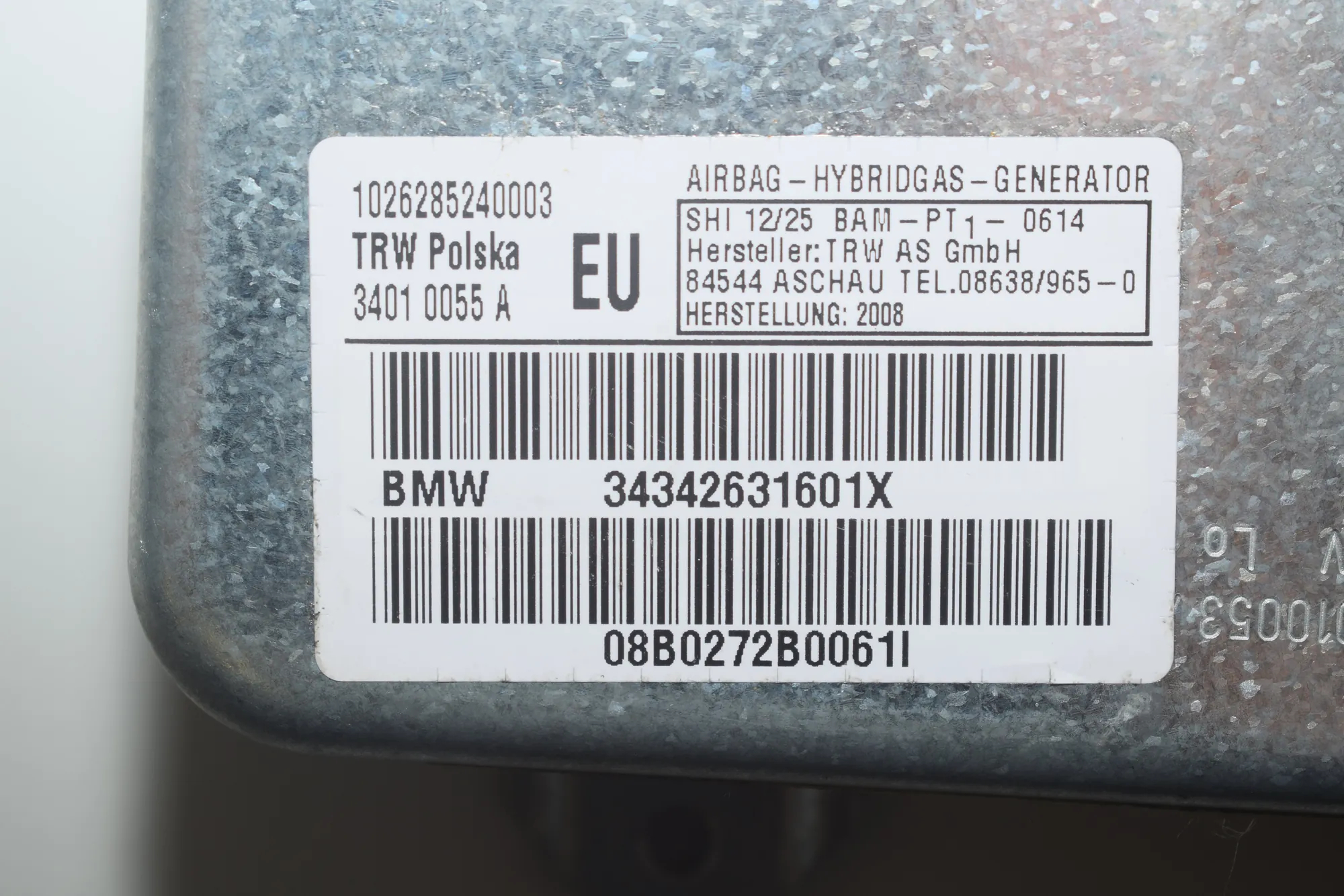 Front Right Door Safety Bag SRS – OEM 3426316 · BMW X3 (E83) xDrive 20 d 2008 – 4
