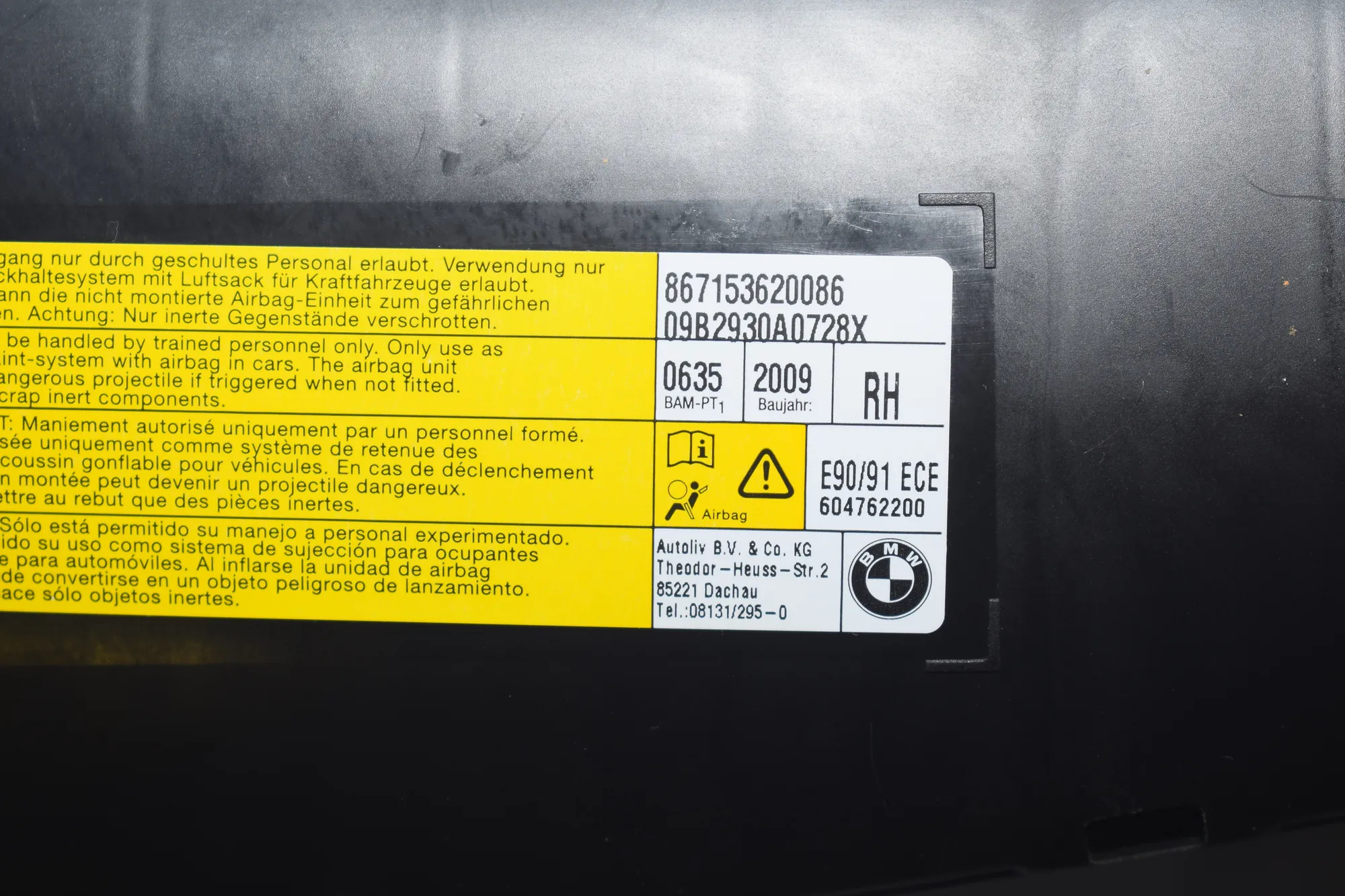 Front Right Seat Safety Bag SRS – OEM 7153620 · BMW 3 (E90) 316 d 2009 – 4