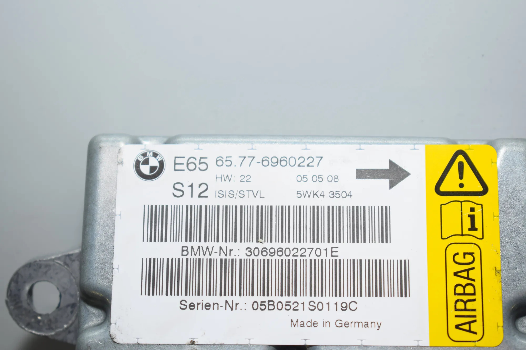 SRS Control Unit – OEM 6960227 · BMW 7 (E65, E66, E67) 730 Ld 2005 – 4