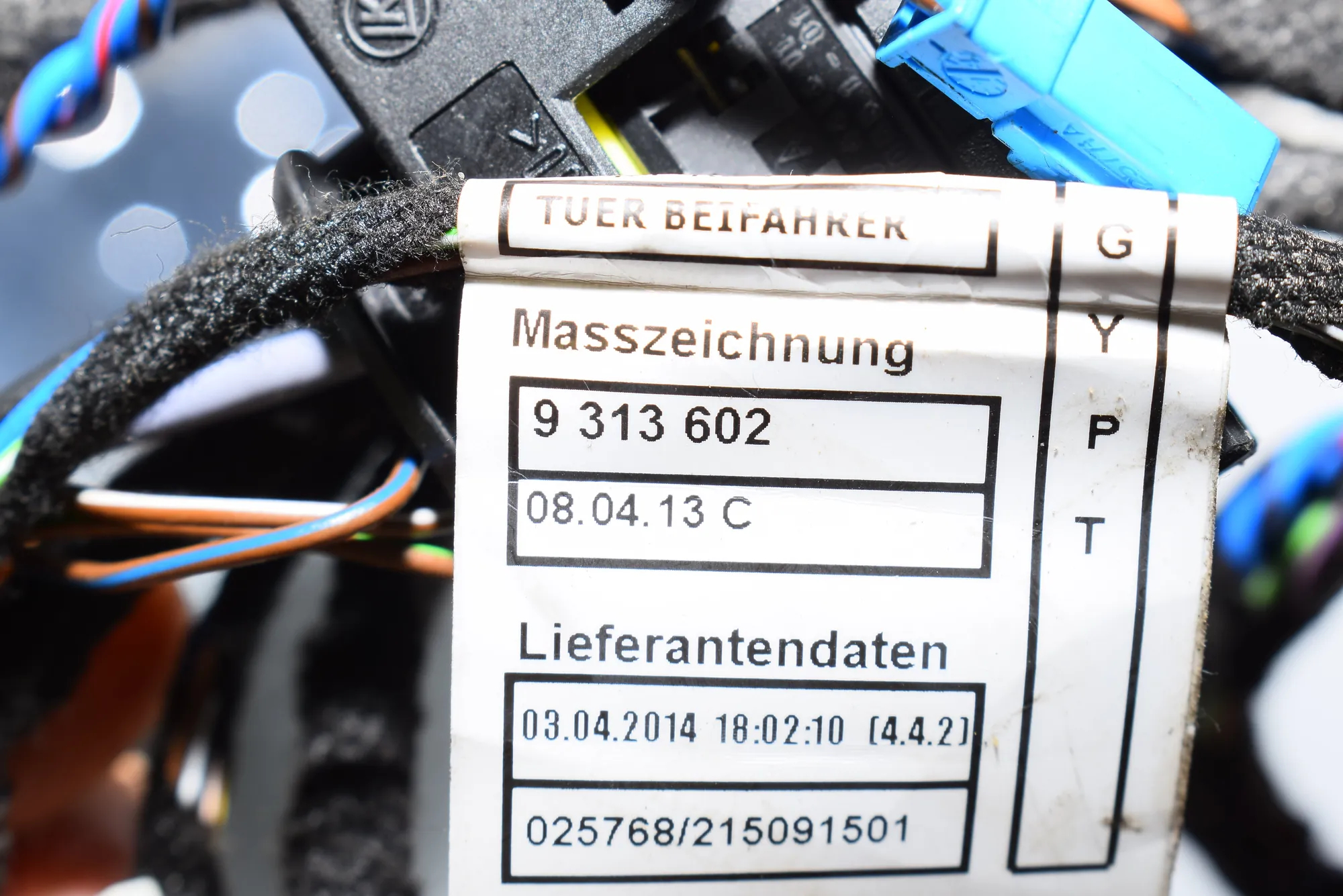 Front Left Door Wiring – OEM 9313606 · BMW 3 (F30, F80) 320 d Efficient Dynamics 2014 – 5