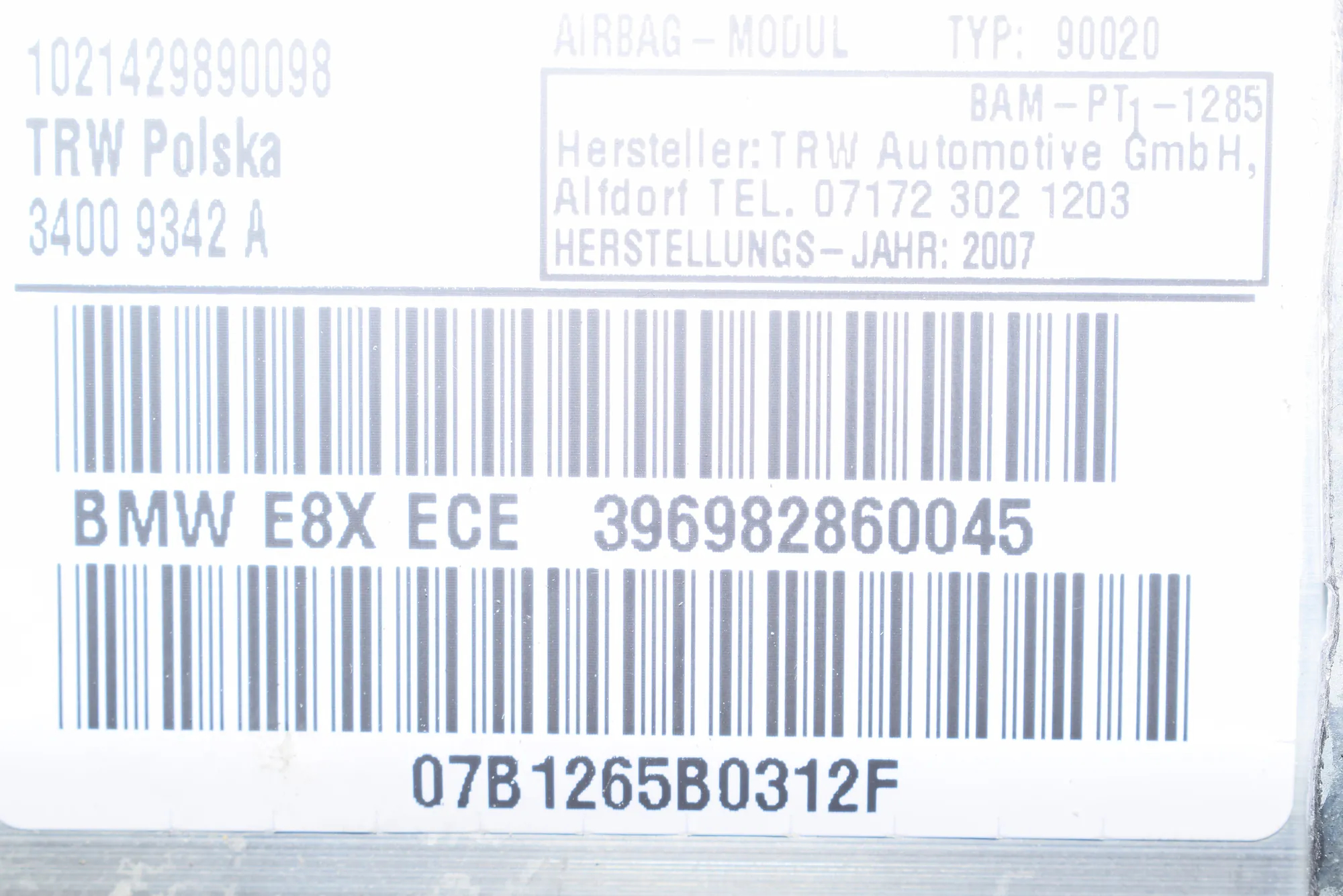 Dashboard Safety Bag SRS – OEM 6982860 · BMW 1 (E87) 120 d 2007 – 6