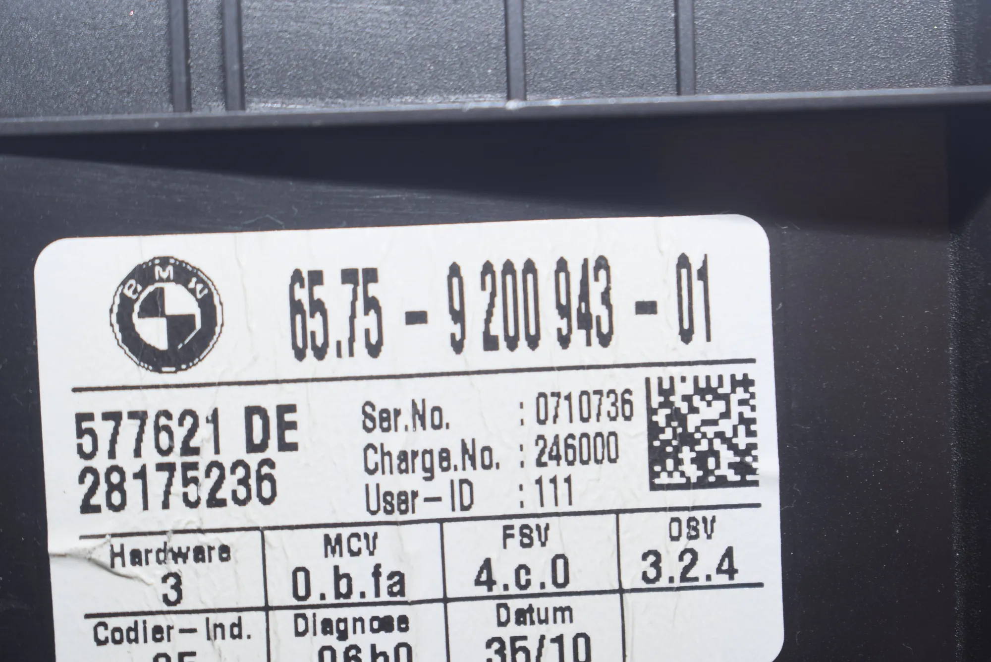 Other Control Units – OEM 9200943 · BMW 1 (E87) 116 d 2010 – 5