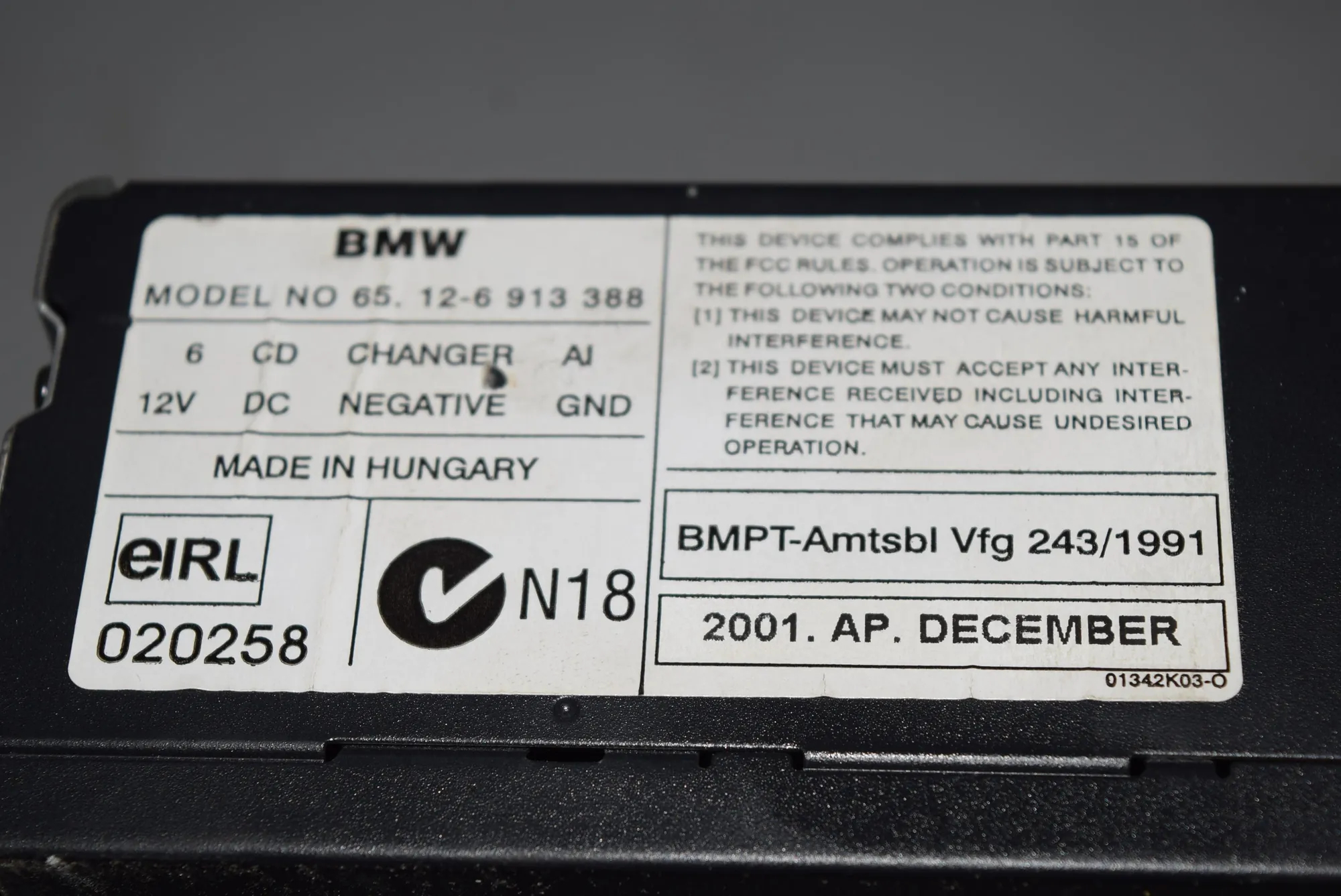 CD Changer – OEM 6913388 · BMW 5 (E39) 530 i 2001 – 4