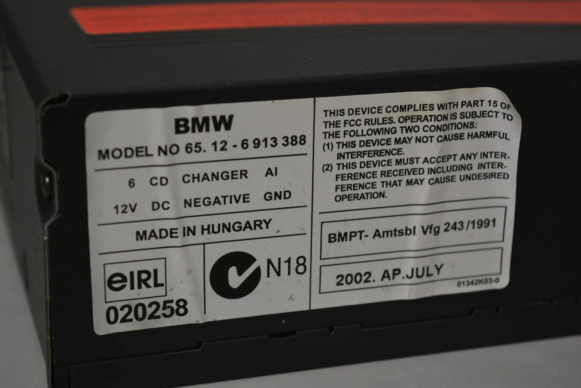 CD Changer – OEM 6913388 · BMW 5 Touring (E39) 530 d 2002 – 7