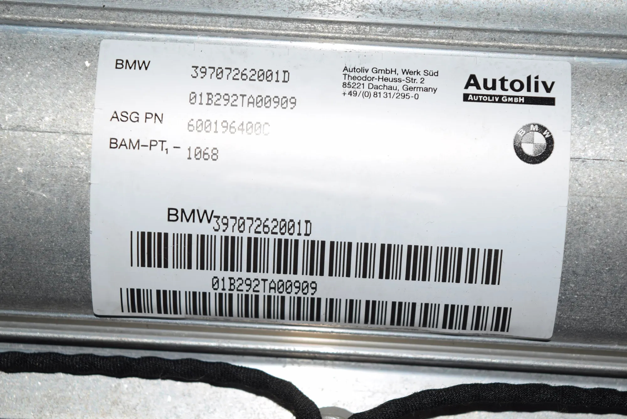 Dashboard Safety Bag SRS – OEM 7262001 · BMW 7 (E65, E66, E67) BMW 7 (E65, E66, E67) 735 i, Li 2001