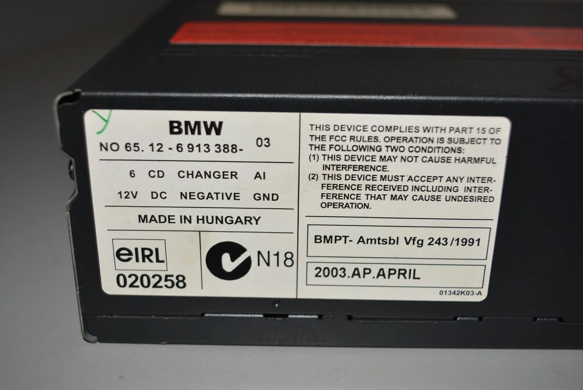 CD Changer – OEM 6913388 · BMW 5 Touring (E39) 530 d 2001 – 4