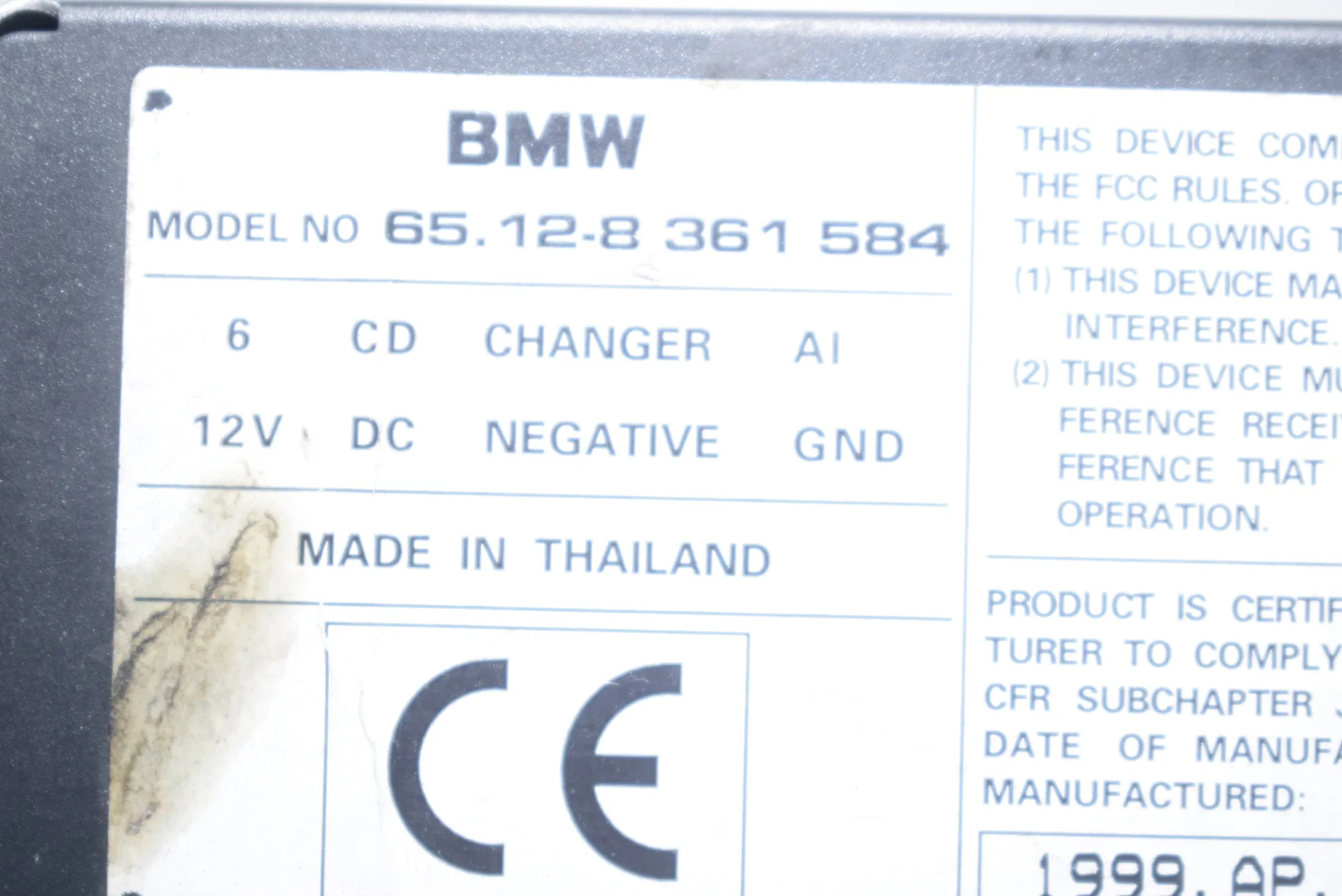 CD Changer – OEM 8361584 · BMW 5 (E39) 530 d 2001 – 9