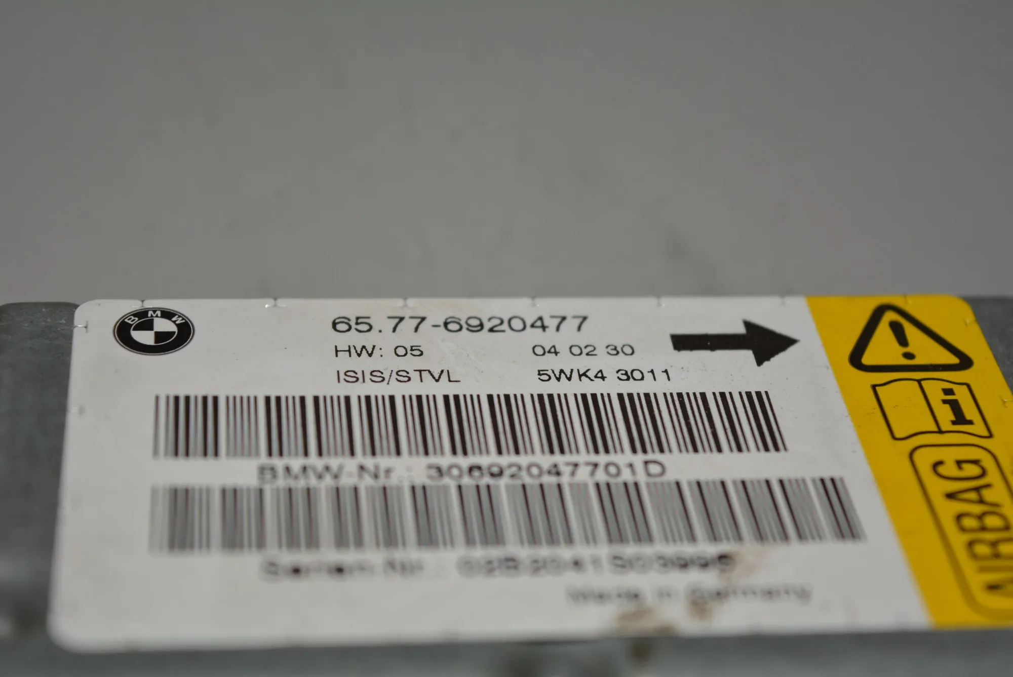 SRS Control Unit – OEM 6920477 · BMW 7 (E65, E66, E67) BMW 7 (E65, E66, E67) 2002 – 3