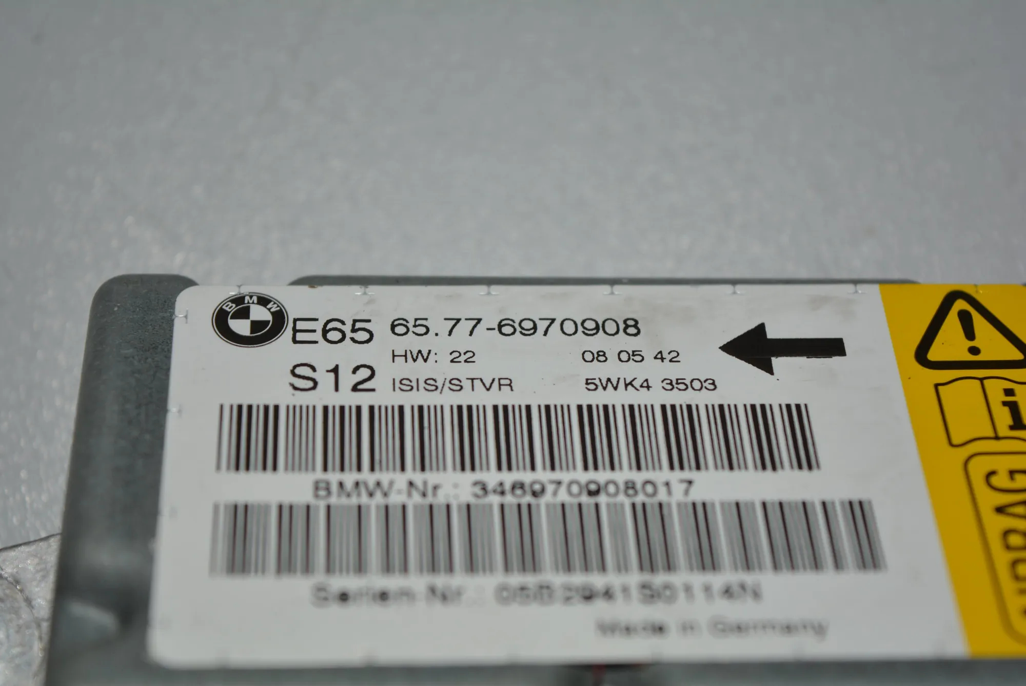SRS Control Unit – OEM 6970908 · BMW 7 (E65, E66, E67) BMW 7 (E65, E66, E67) 730 Ld 2005 – 5